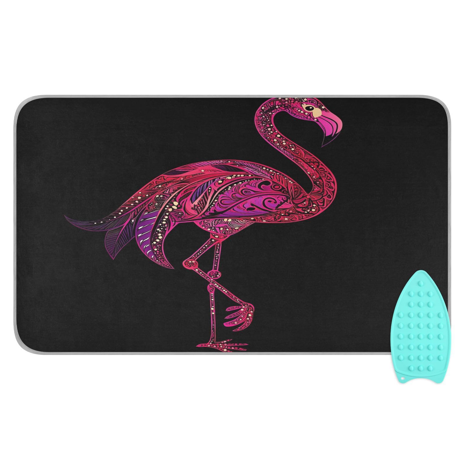 pnyoin Portable Ironing Mat Dark Mysterious Flamingo Travel Ironing Pad with Silicone Iron Rest for Steam Pressing on Tabletop or Bed Heat Resistant Portable Quilting & Travel Blanket
