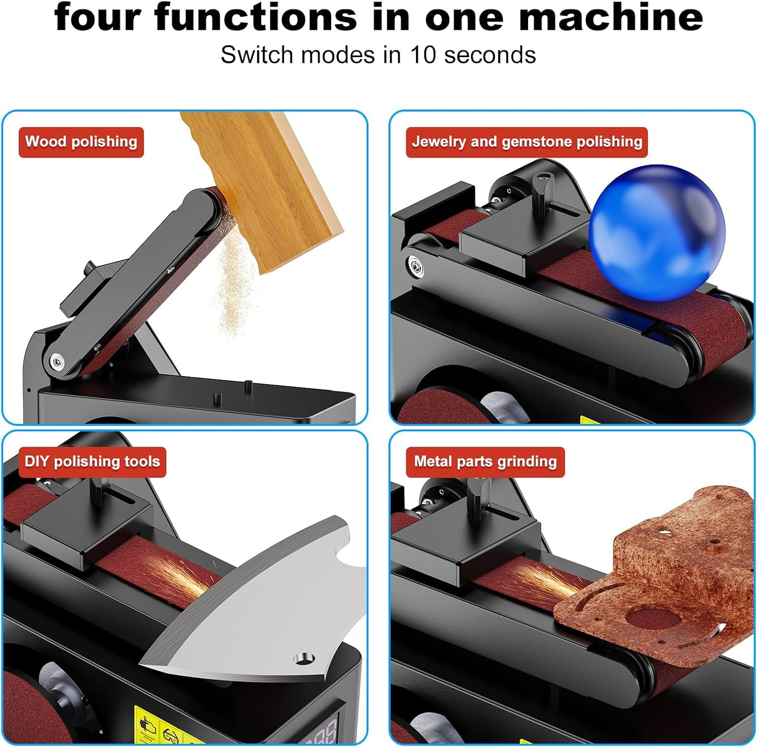 200W Multi-Function Belt & Disc Sander, 8500RPM Mini Grinding Machine | with 0-90° Adjustable Head, 32mm Dust Port Includes 10 Sanding Belts 3 Discs & Grinding Wheel for Wood, Metal DIY