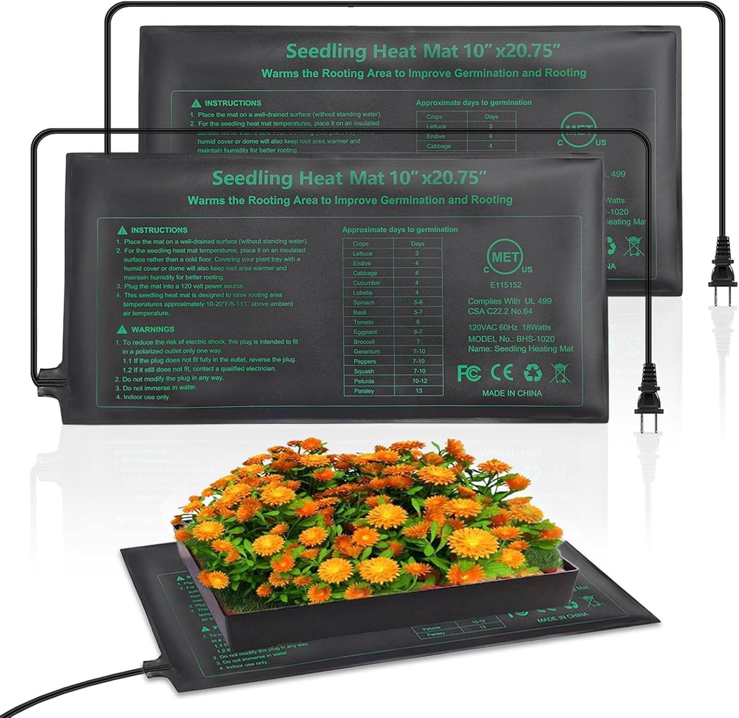 RC SLL Upgraded MET Certified Plant Heating Mat 10''x 20.75''2Pack