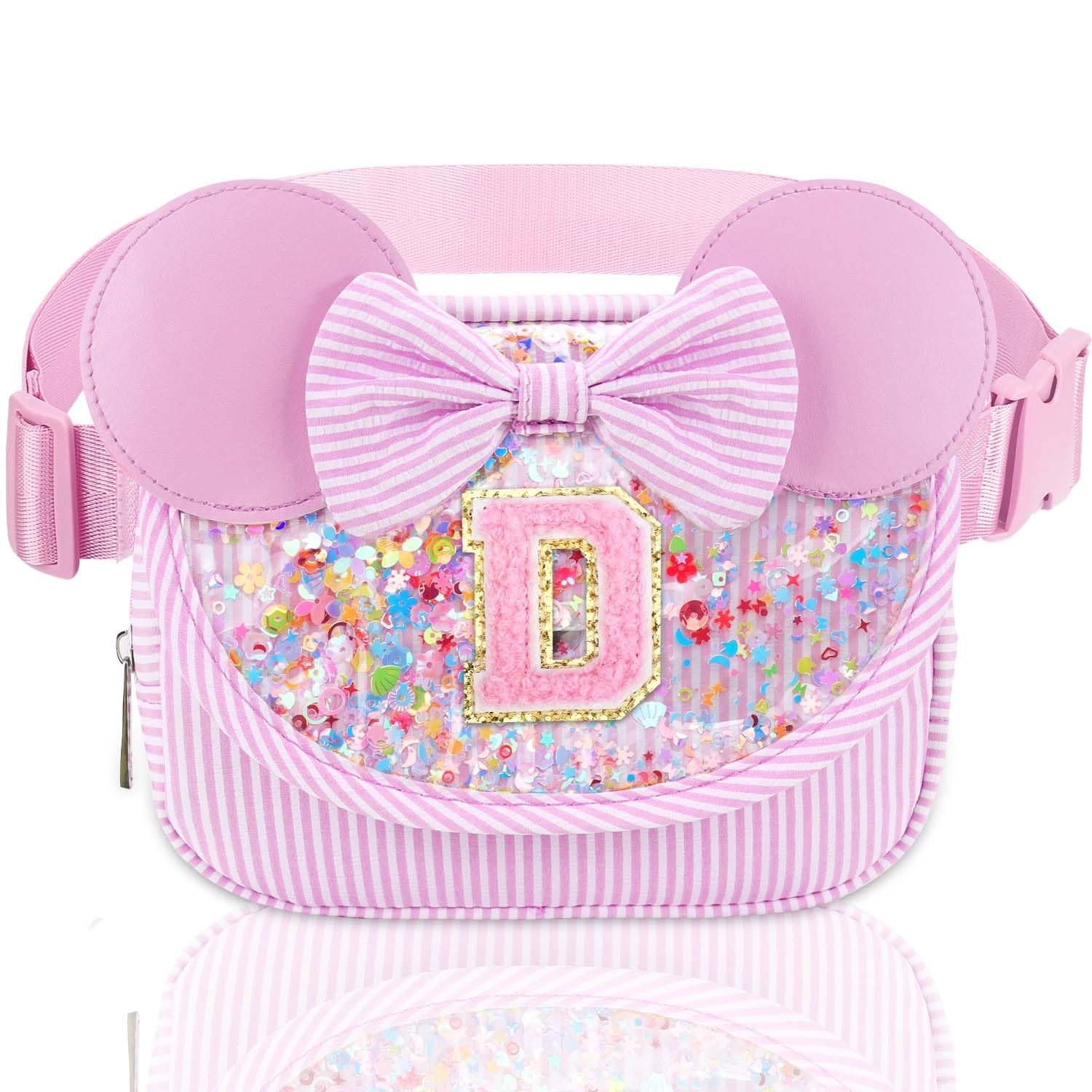 Initial Fanny Pack for Girls - Belt Bag for Teens Kid Teen Girl Kid Birthday Gift Stripe Pink D