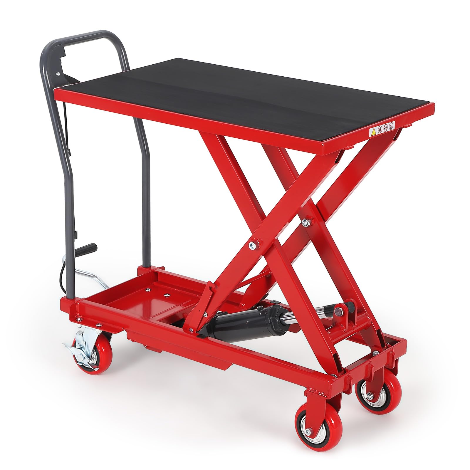 Garvee Hydraulic Lift Table Cart, 500 LBS Capacity 28.5 in Lifting Height, Single Scissor Lift Table with 4 Wheels and Non-Slip Pad for Material Handling and Transportation, Red