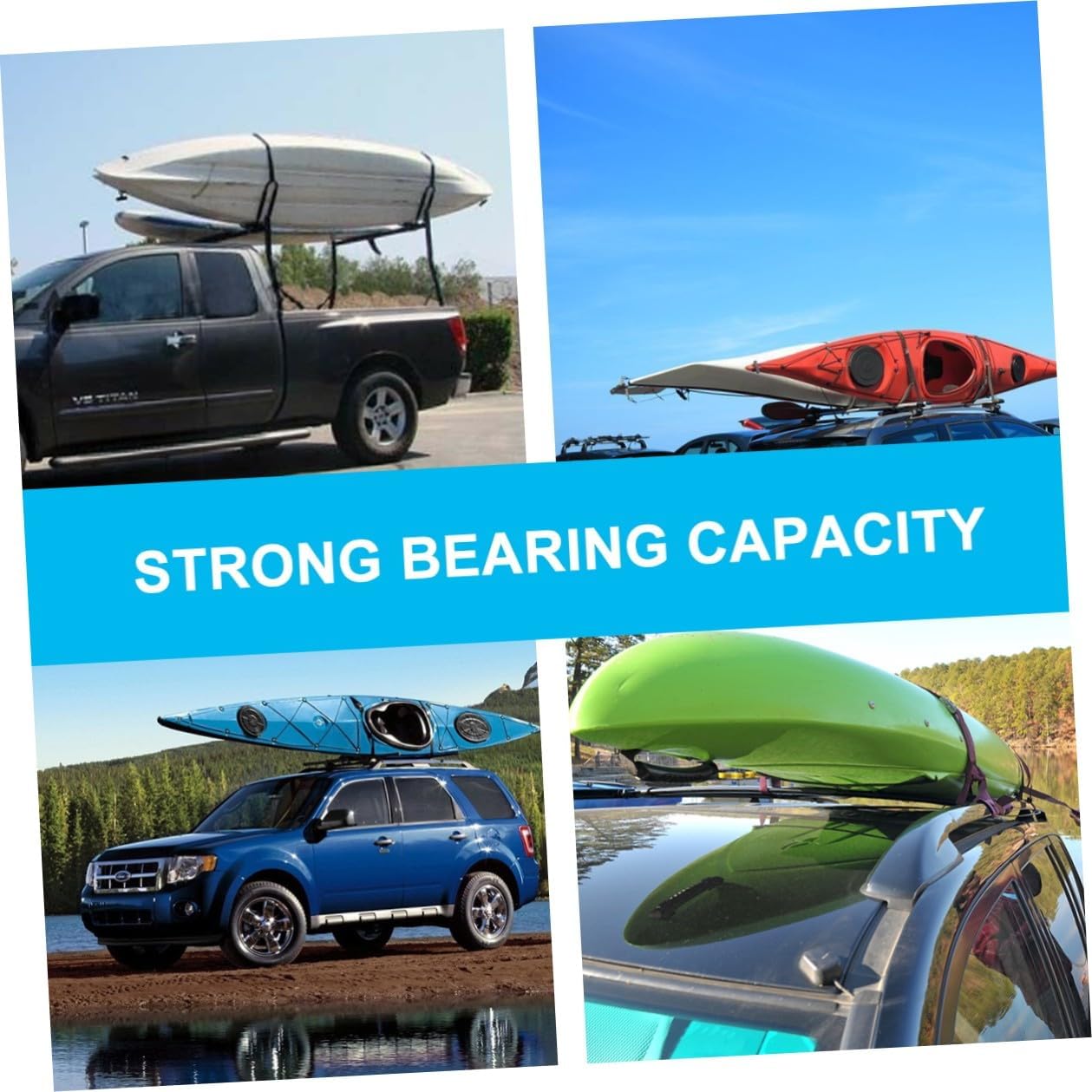 SECFOU 2pcs Kayak Roof Rack Carrier for Car SUV Truck, J-Shaped Canoe Roof Frame with Detachable Design, Heavy Duty Kayak Car Rack for Outdoor Water Sports Transport