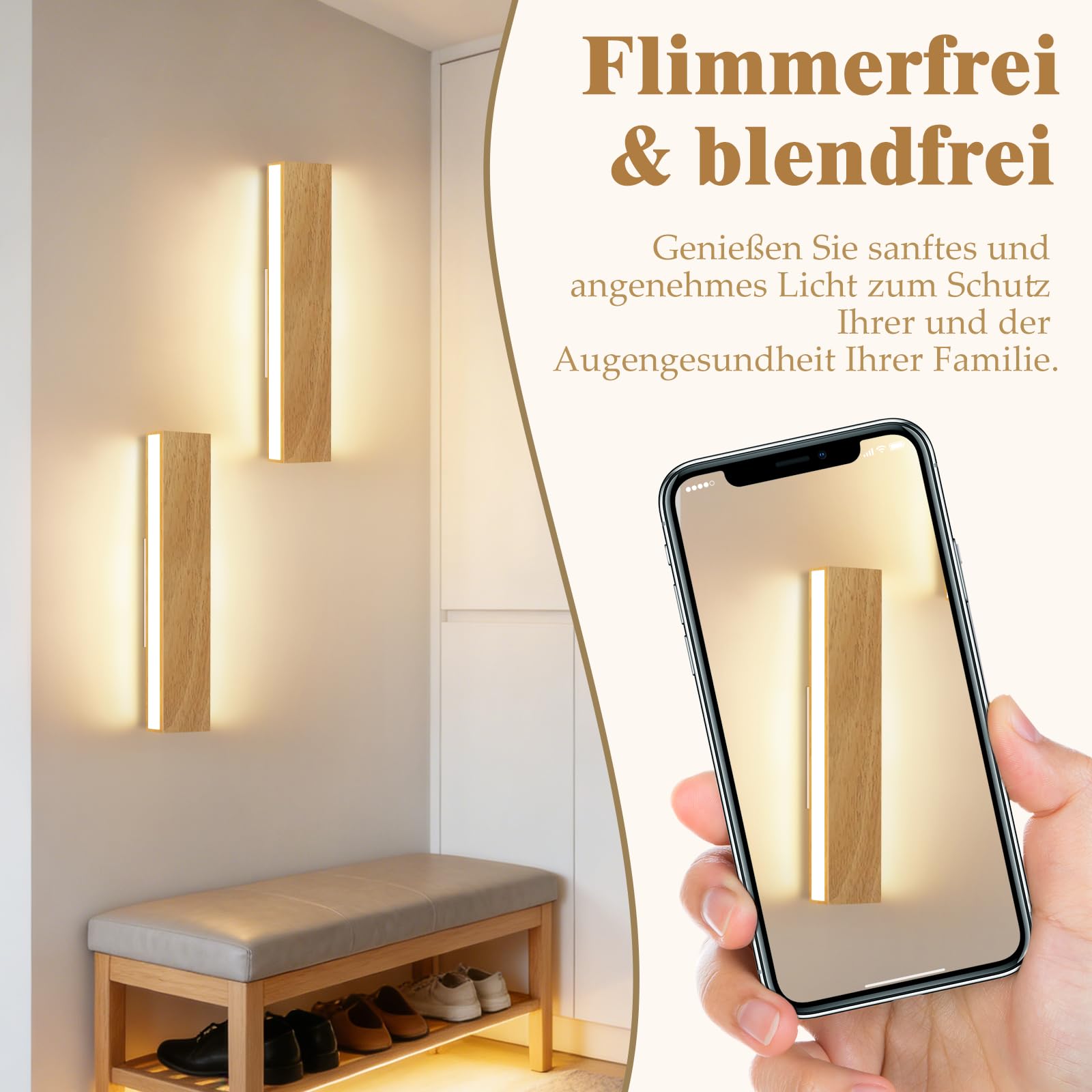 ZMH LED Wall Light Kryty kinkiet - 32CM Drewniana nowoczesna lampa do przedpokoju W górę iw dół 10W Design Lampa na schody Pośrednia 3000K Ciepła biała Oświetlenie ścienne do salonu Sypialnia Przedpokój Schody Łóżko Kuchnia