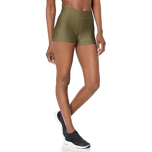 Under Armour Womens HeatGear Armour Mid Rise Shorty, (390) Marine OD Green / / Black, Small