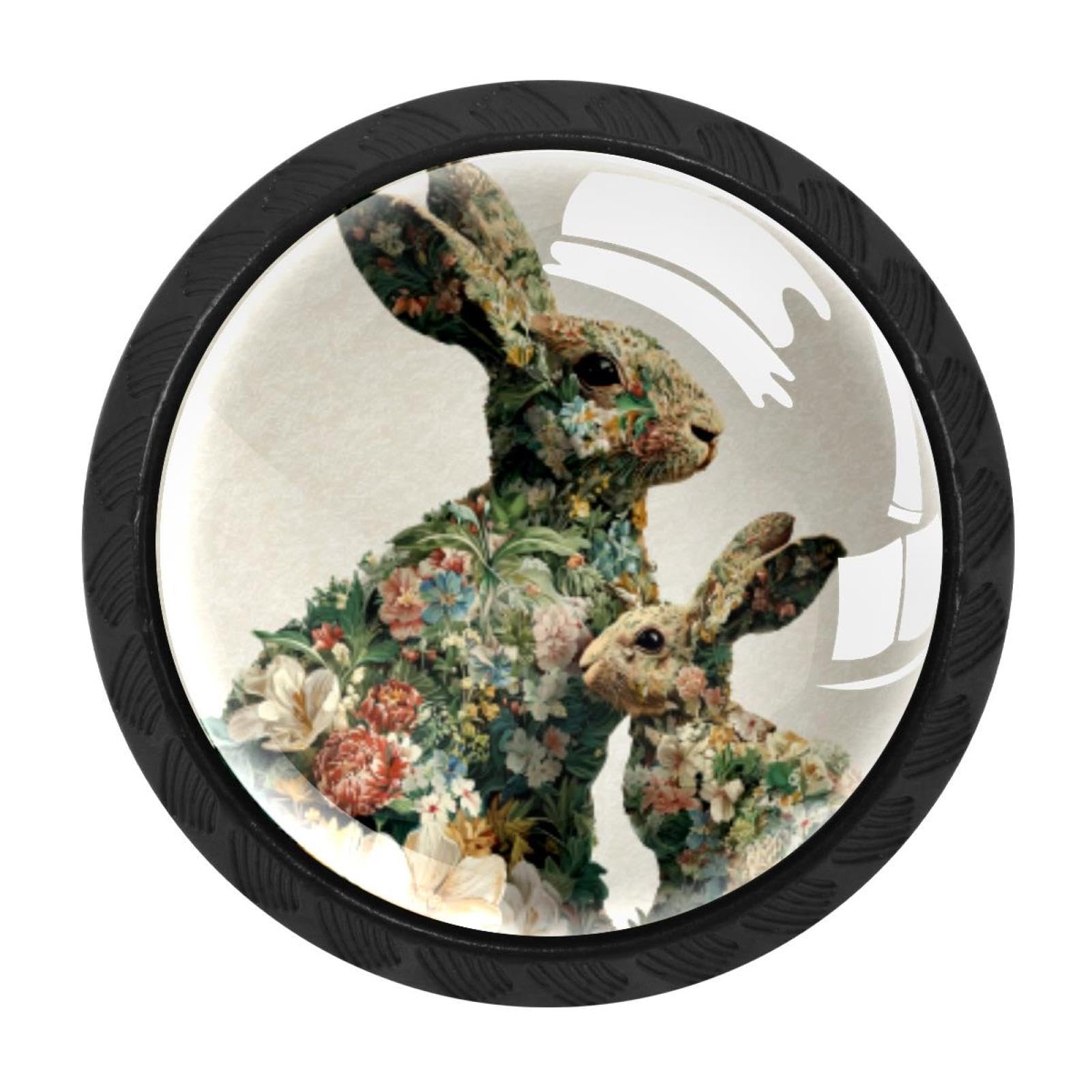 CHENZZZZ Easter Rabbits Floral (3) Drawer Knobs 4 Pack Crystal Dresser Knobs 35mm Glass Cabinet Knobs for Home Office Bathroom