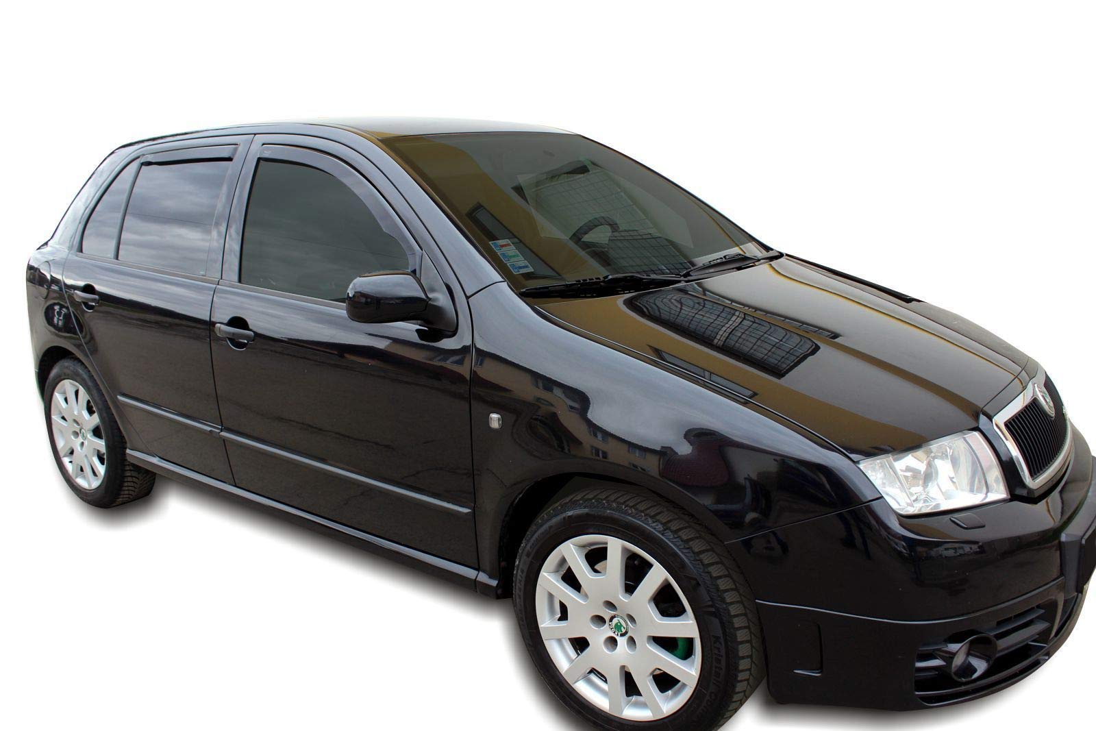 J&J AUTOMOTIVE Windabweiser passend für Skoda Fabia 2000-2007 4tlg, Heko Regenabweiser Vorne Hinten Getönt Dunkel Passform
