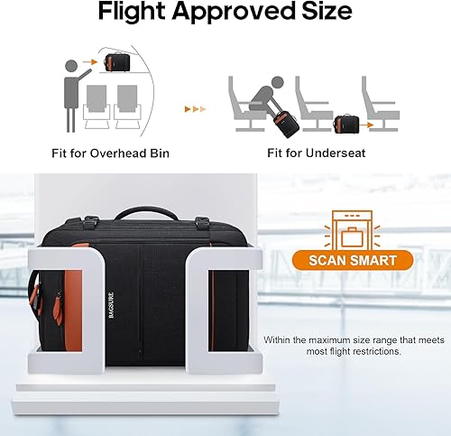 Miniatura 9 de Bagsure Mochila de viaje 42L Mochila de transporte aprobada por vuelo Mochila expandible Maleta Mochila Equipaje Daypack, Negro-marrón (mochila con