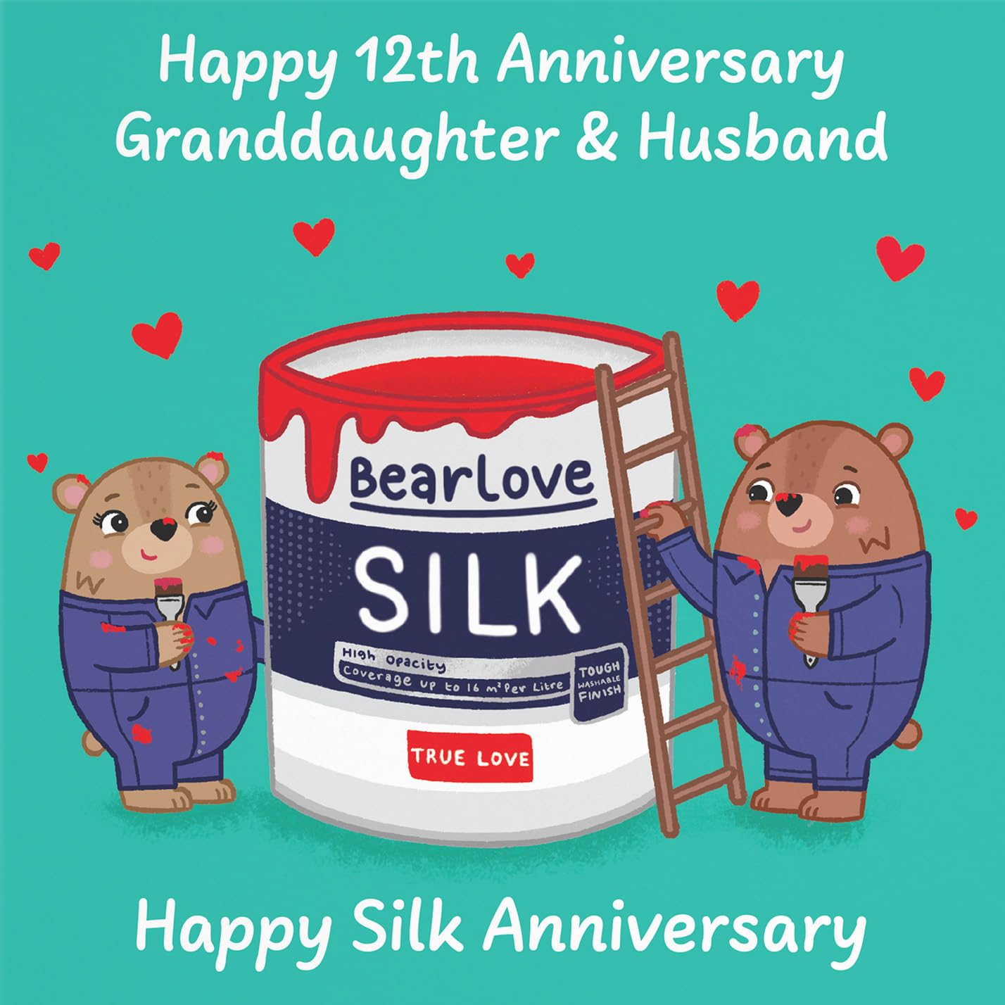 Hunts England, Granddaughter And Husband 12th Anniversary Card, Silk Anniversary, 12 Years, Cute Fun Bears Card - Image 2