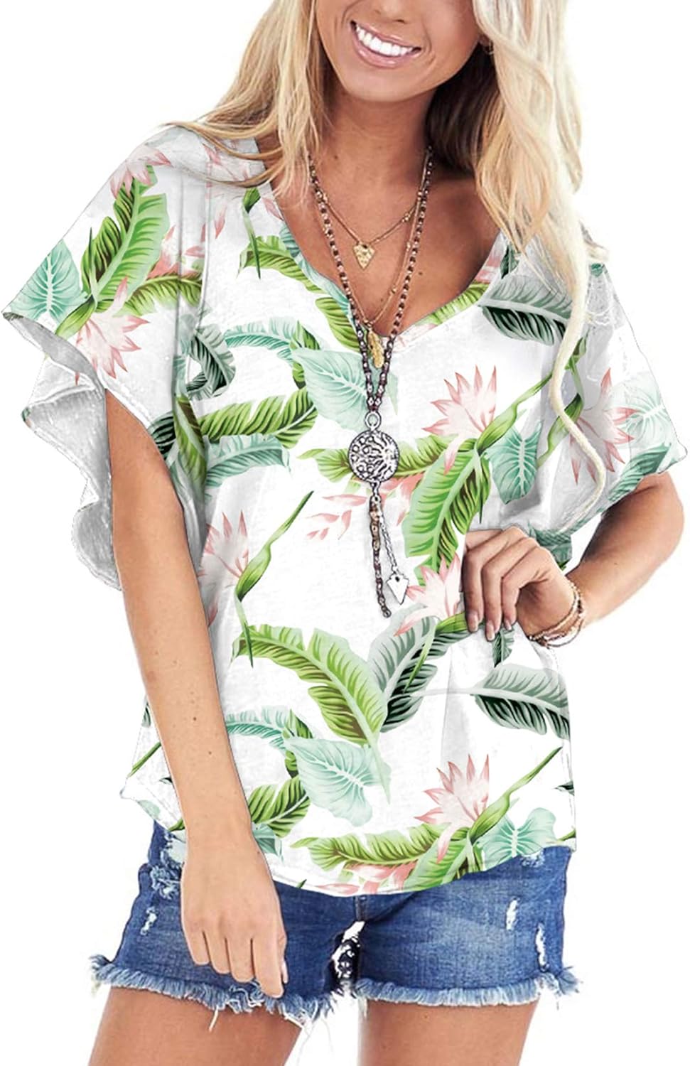 Womens Shirts V Neck Short Sleeve Summer Casual Soft Basic Tops Greenleaf S