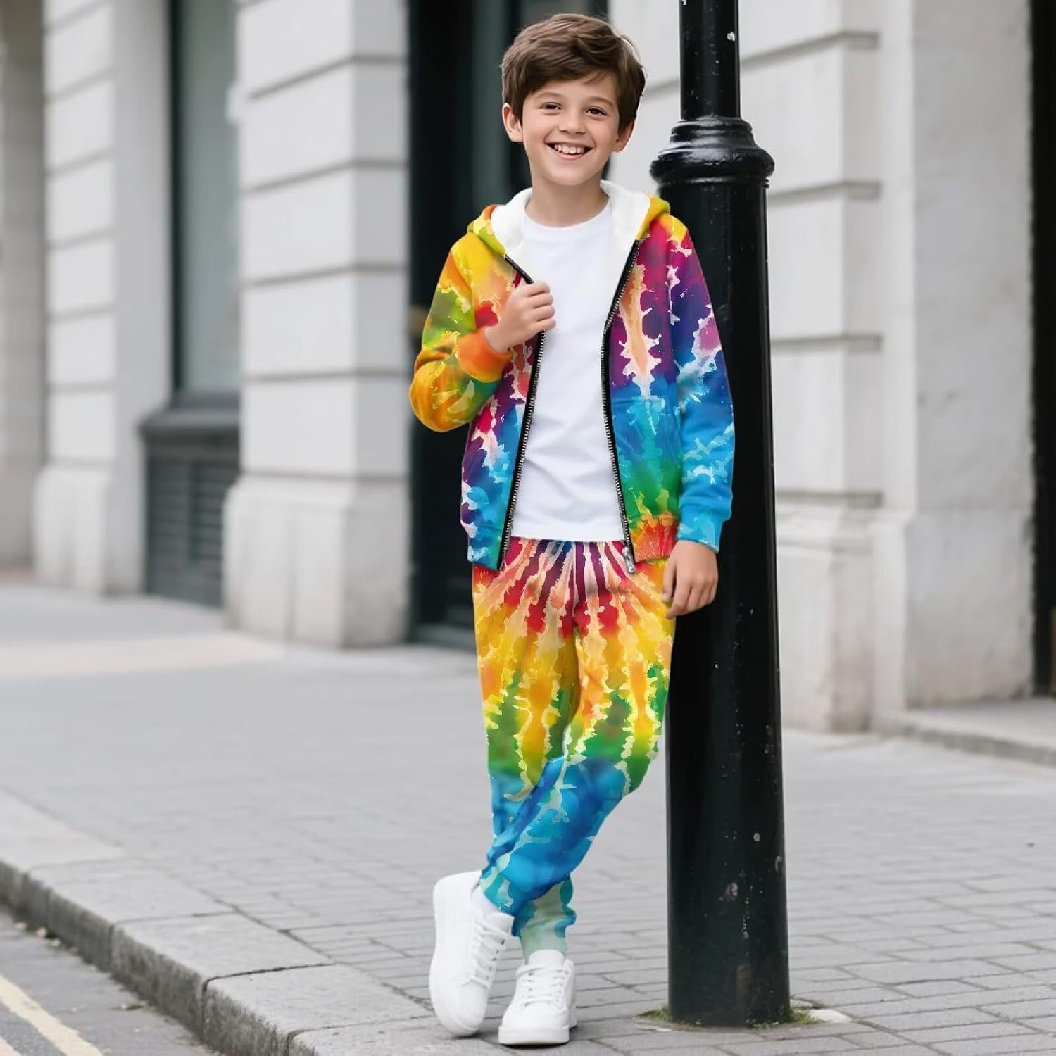 Teens Casual 2 Piece Set Long Sleeve Zipper Sweatshirts and Sweatpants Set Boys Girls Fall Winter Tracksuit