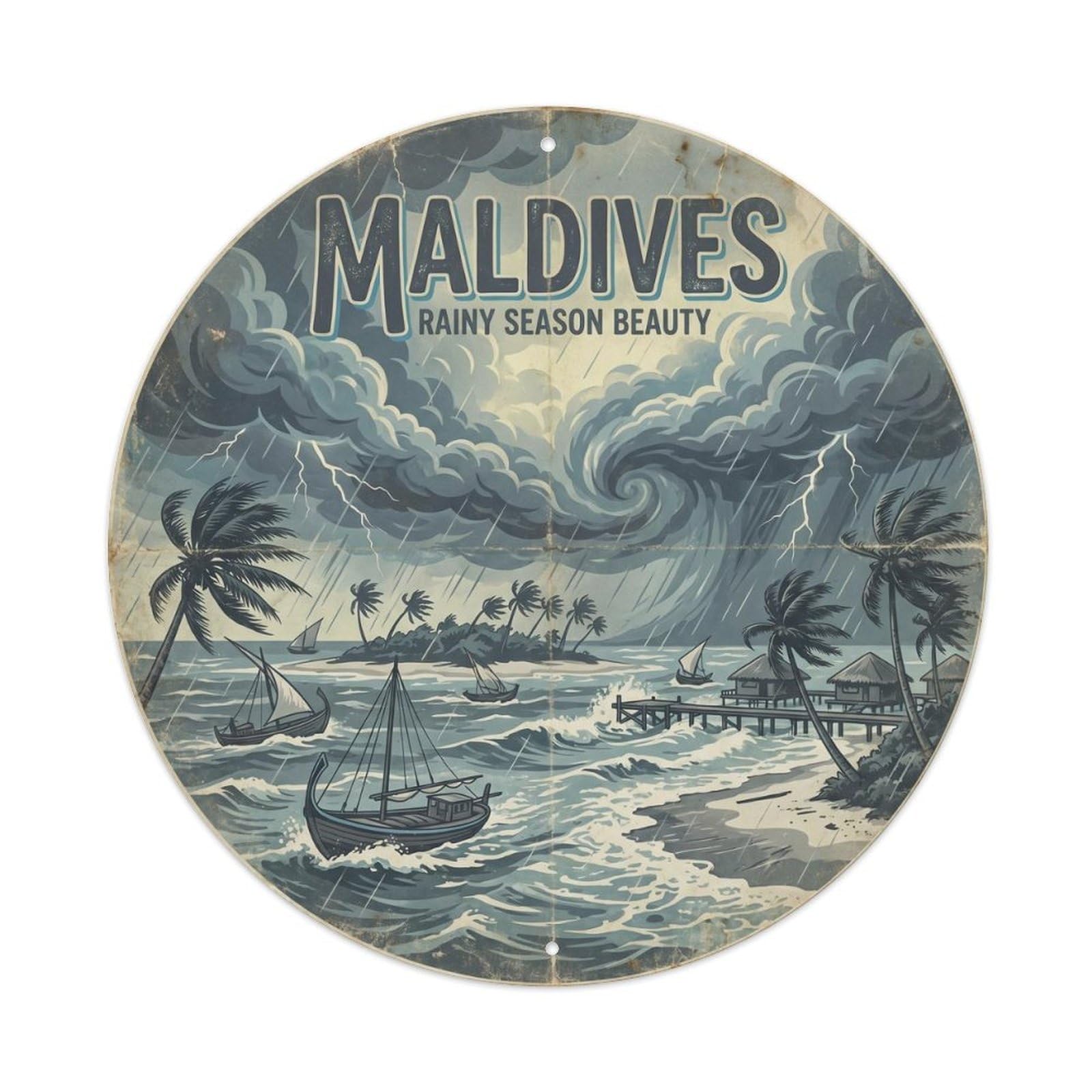 Maldives Tropical Rain Sunset Sky Indian Ocean Metal Tin Sign