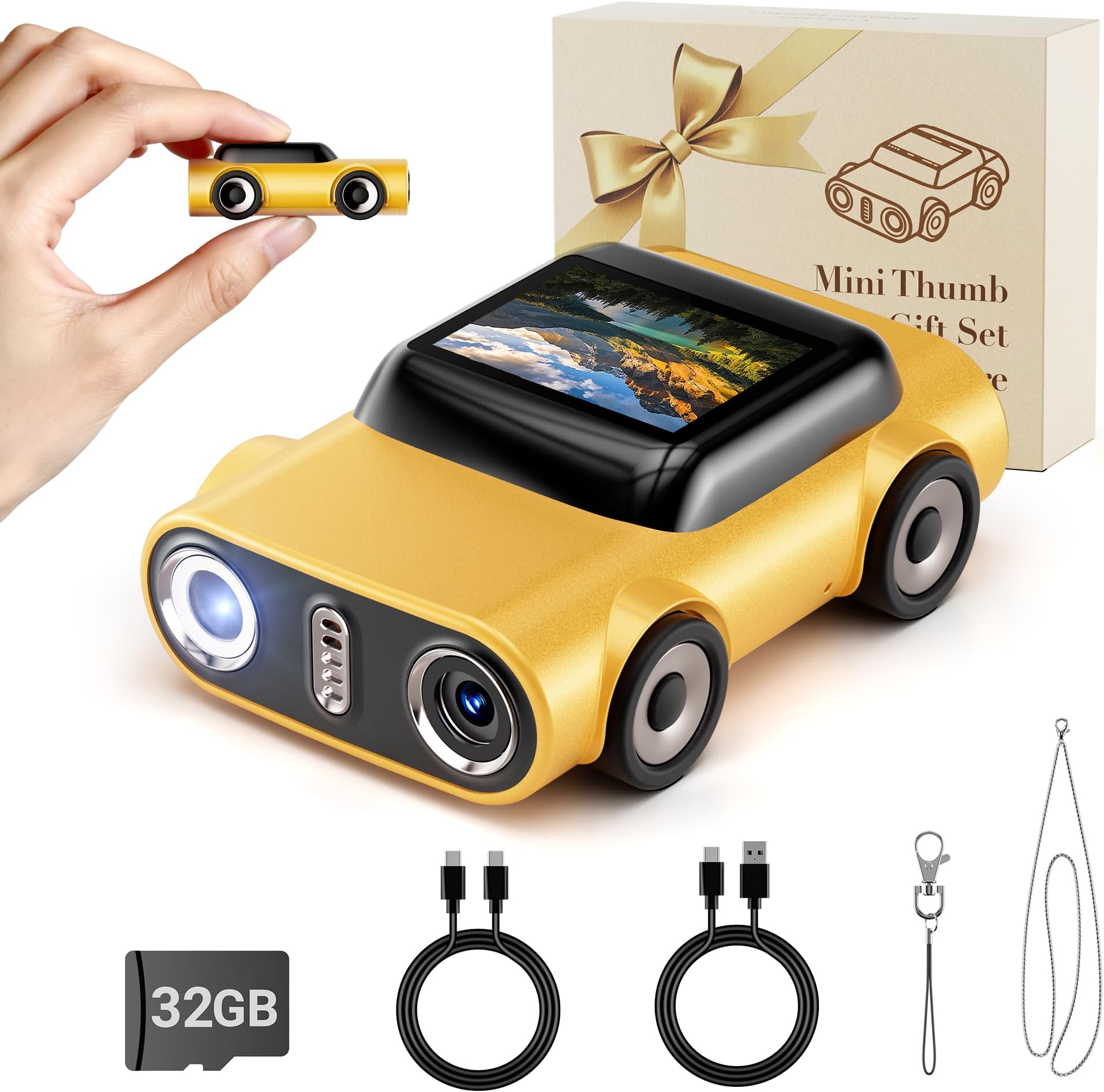 Mini Keychain Digital Camera:4K Digital Car Shape Tiny Camera with 32GB Card, 64MP Pocket Video Camera, 1" HD Display, 400mAh Battery Portable Small Cameras with Elegant Gift Box for Travel,Kids,Gifts