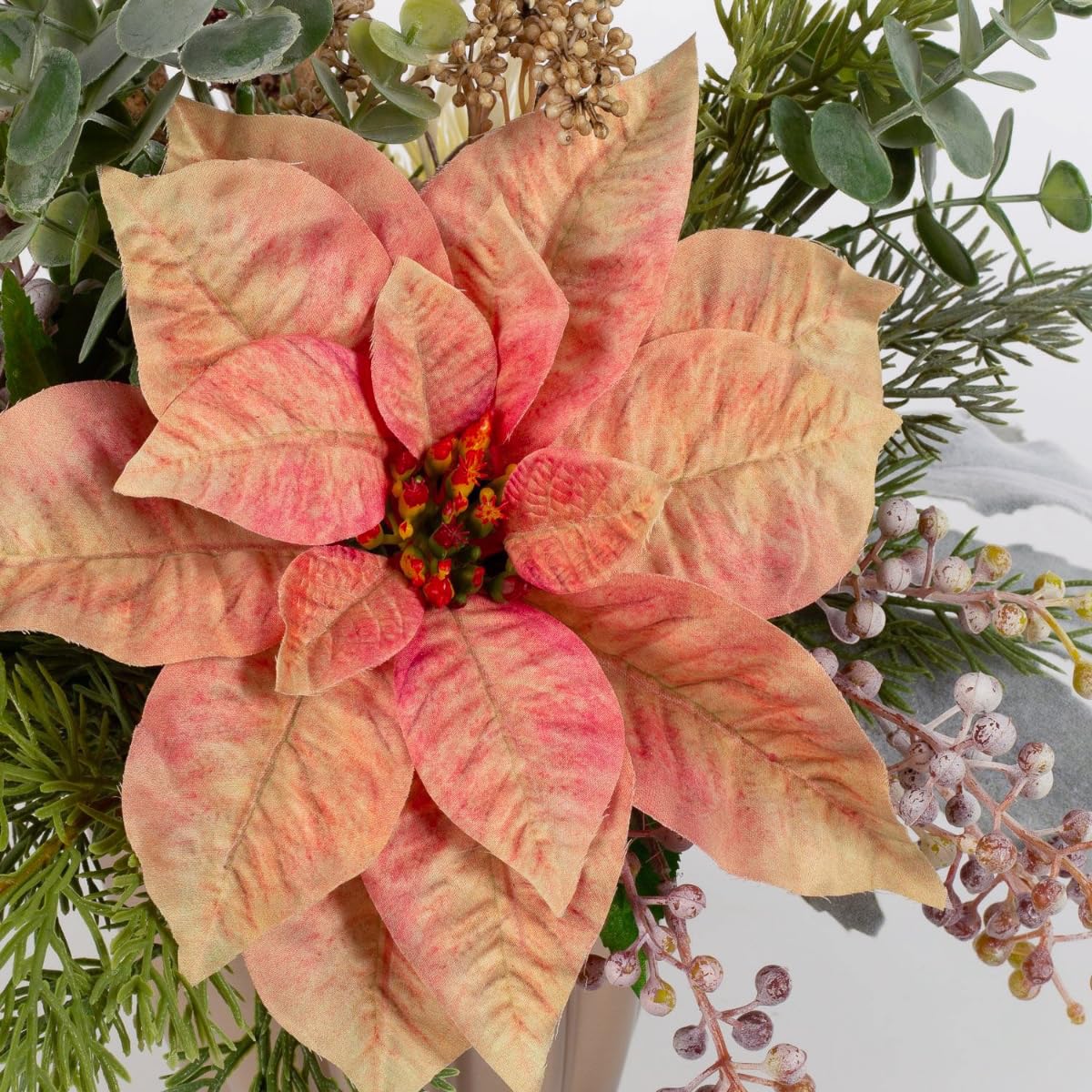 artplants.de Kunst Winterstrauß Moana, Amaryllis, rosa-weiß, 50cm, Ø45cm - Textilblumen Strauß