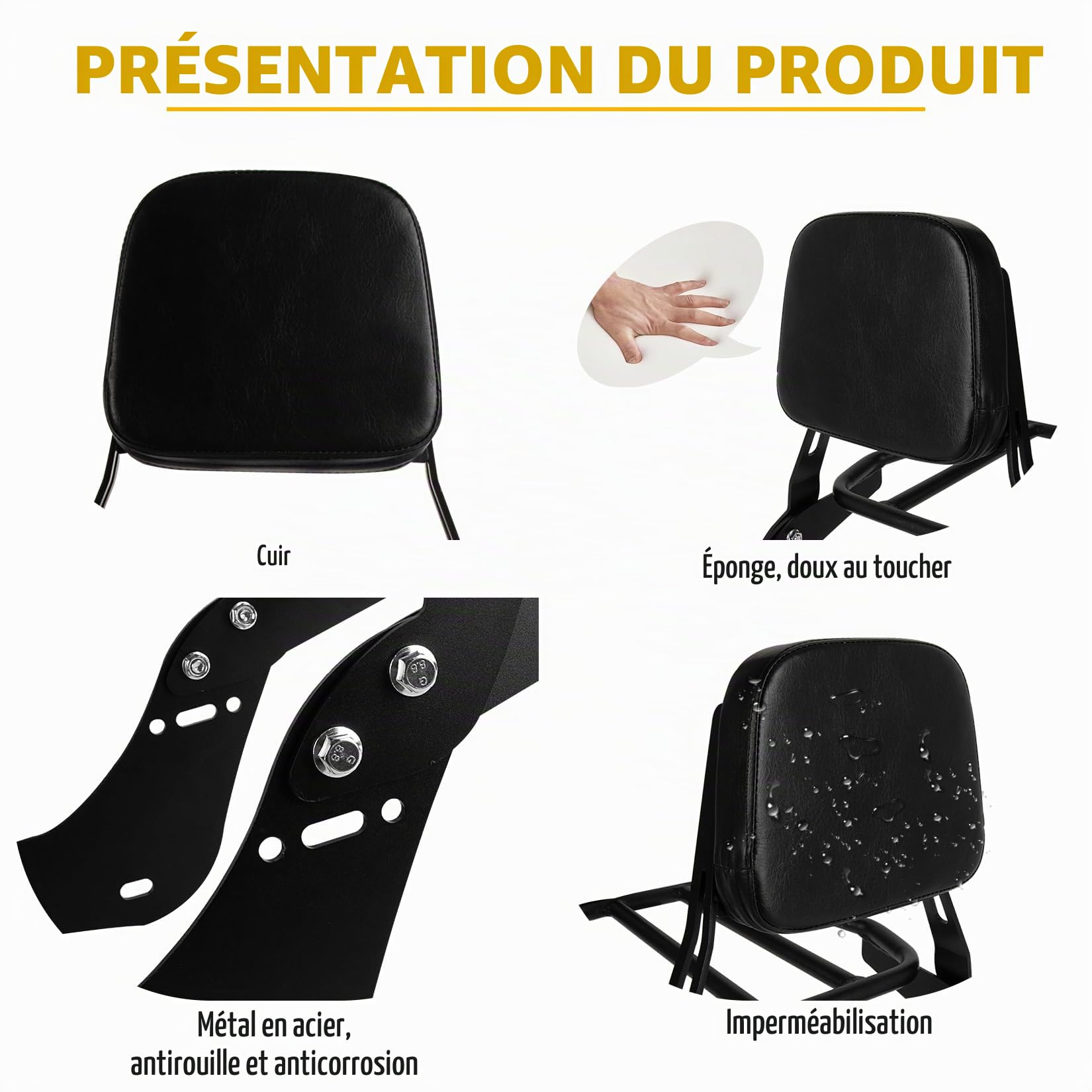 Coussin de Siège de Dossier Arrière de Moto avec Porte-bagages pour Rebel CMX500 CMX300 2017-2025, PSLER Dossier Passager Sissy Bar