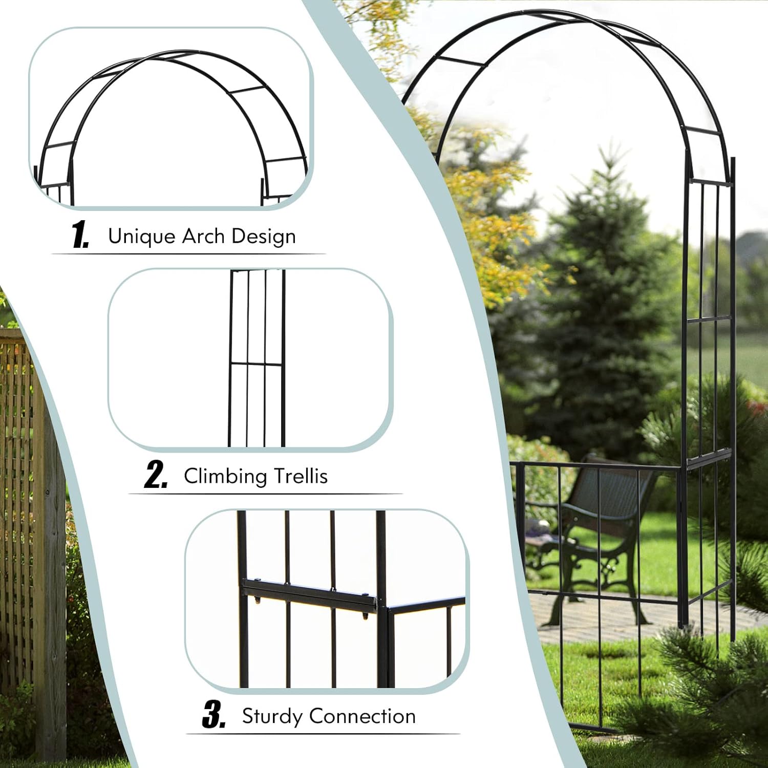 Giantex Garden Arbor with Gate, 90.5" H x 43.5" W Metal Arch Trellis for Climbing Plants, Outdoor Wedding Archway with Latch Door, Rust-Resistant Decorative Arch for Yard, Lawn, Garden Entrance
