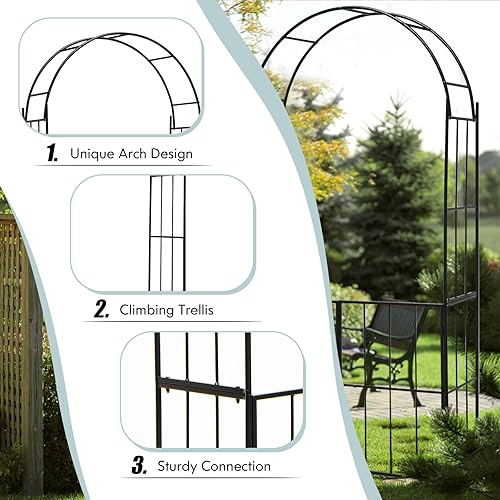 Miniatura 6 de Giantex Enrejado de jardín con puerta, arco de jardín de metal de 7.5 pies con puerta y estacas para plantas trepadoras, enredaderas de rosas,