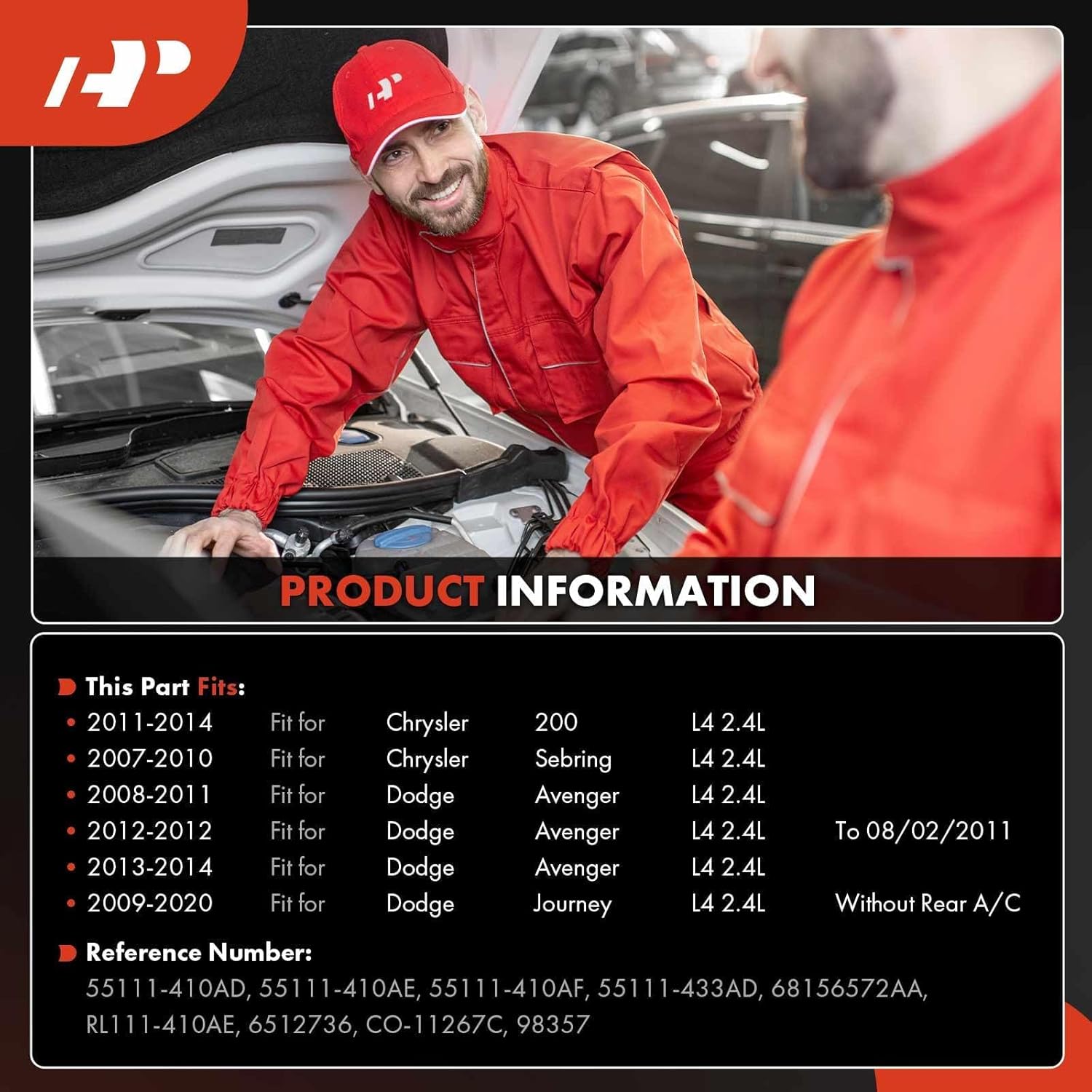 A-Premium Air Conditioner AC Compressor with Clutch Compatible with Dodge Journey 2.4L 2009-2020, Avenger 2.4L 2008-2014, Chrysler 200 2.4L 2011-2014, Sebring 2.4L 2007-2010