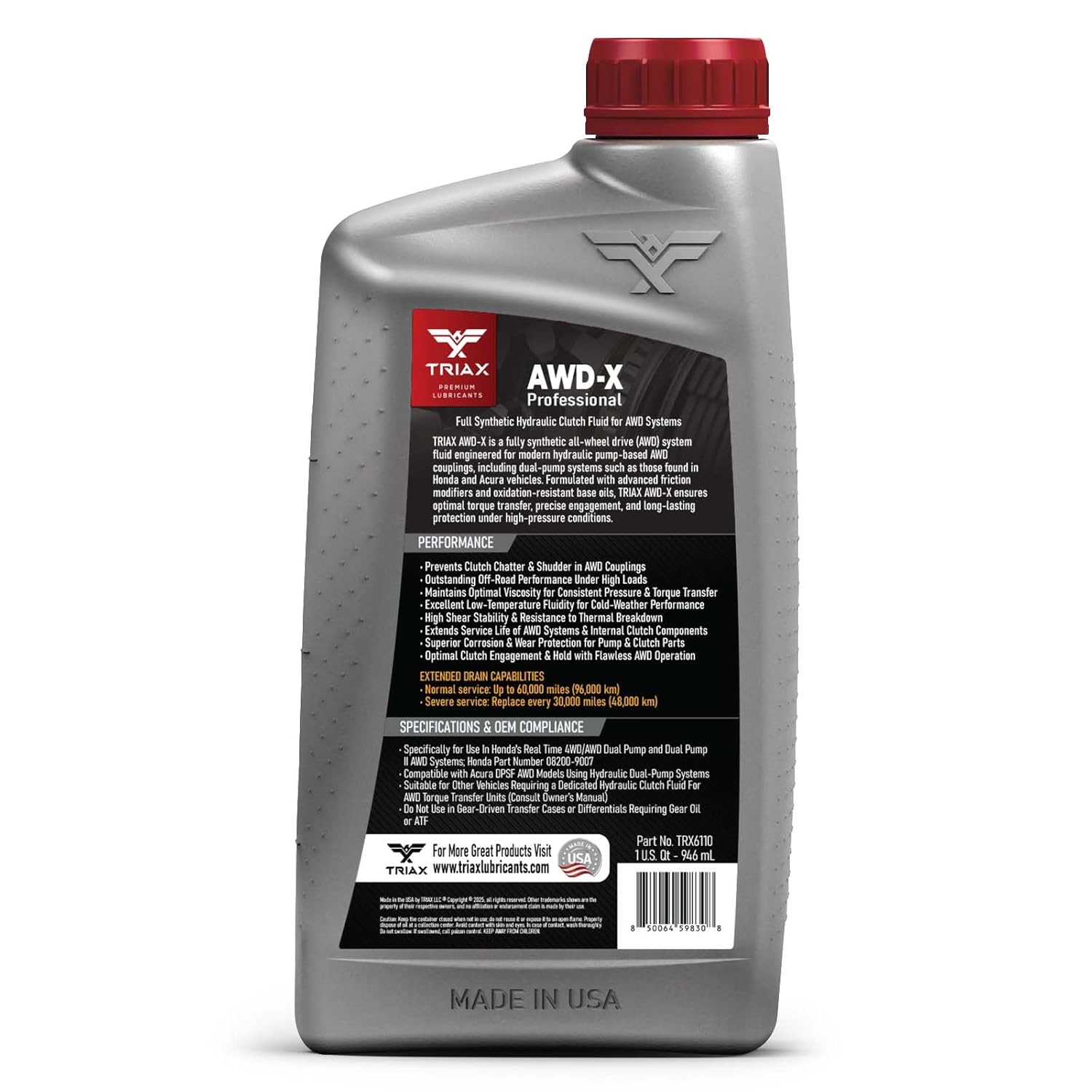 TRIAX AWD-X Professional | Full Synthetic Dual Pump II AWD Fluid Compatible with AWD Dual Pump Systems in Honda & Acura DPSF (6 Quart Pack)