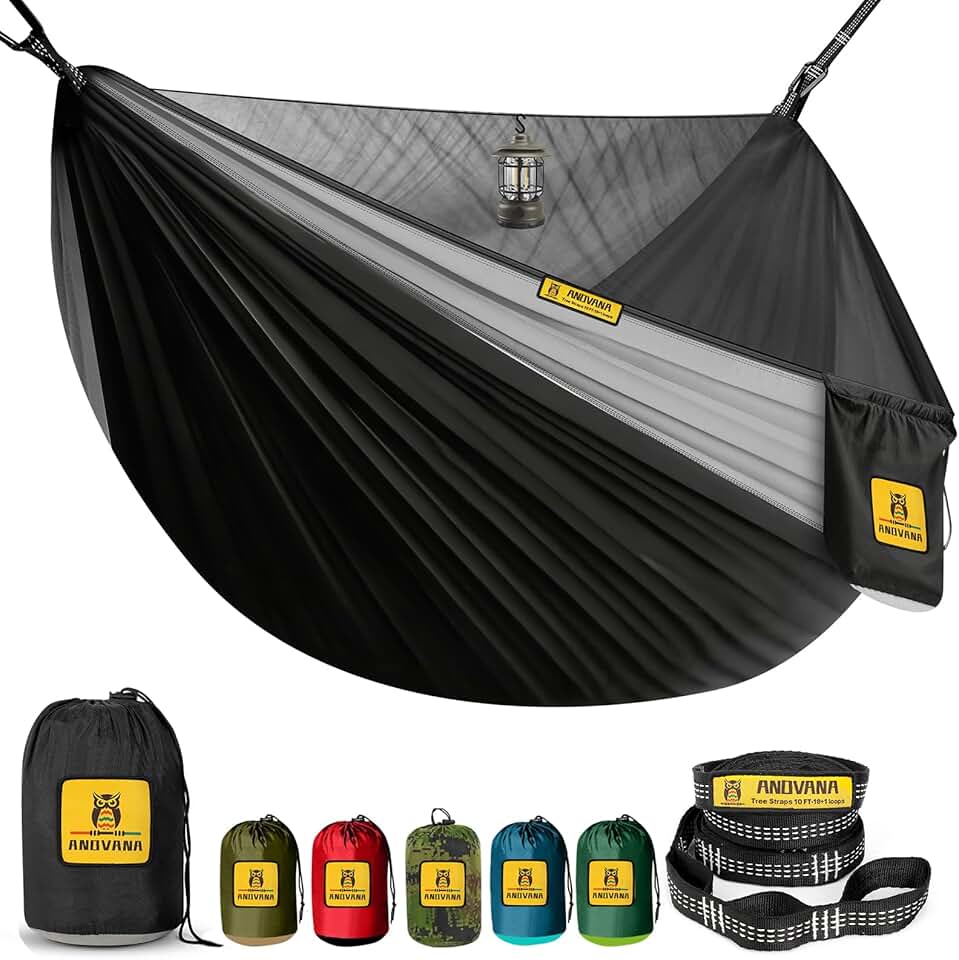 Camping Hammock with Mosquito Net, 500 lbs Portable Hammock with Tree Straps, 2-in-1 Double/Single Travel Hammock Tent for Outside