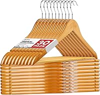 Zenowick Wooden Hangers 30 Pack - Heavy Duty Wood Coat Hangers for Suits, Jackets, Pants with 360° Rotatable Hooks & Notches, Natural Wood