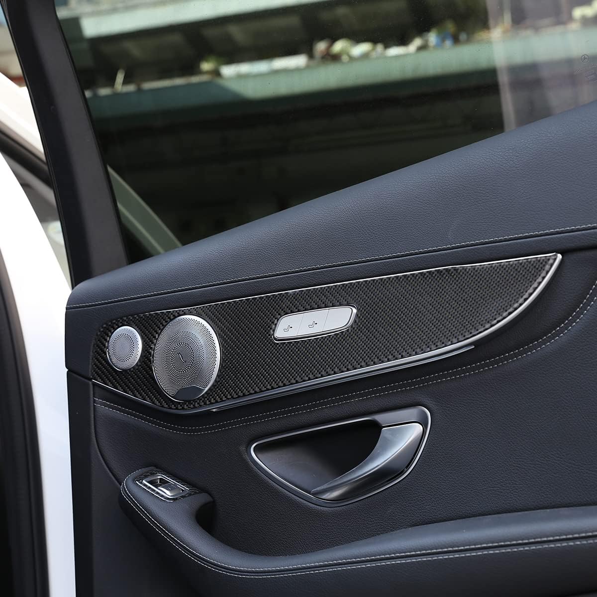 Fit for Mercedes Benz C Class W205 GLC 2014-2020 Real Carbon Fiber (Soft) Interior Trim Accessories Car Inner Door Decorative Panel Stickers (Style A)