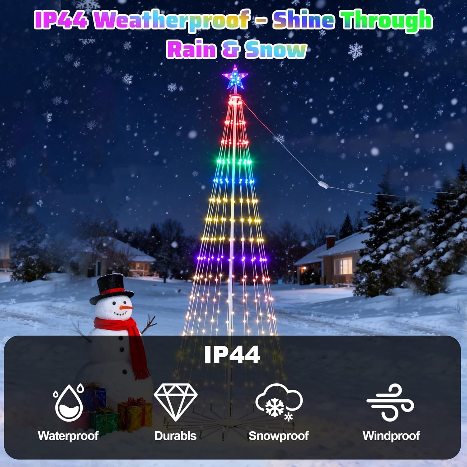 Outdoor LED Christmas Tree 7FT RGB Smart Cone Tree, 295 LED App & Remote Controlled Christmas Lights - DIY Light Show, Music Sync, Timer, IP44 Waterproof Yard Lawn Patio Holiday Decorations