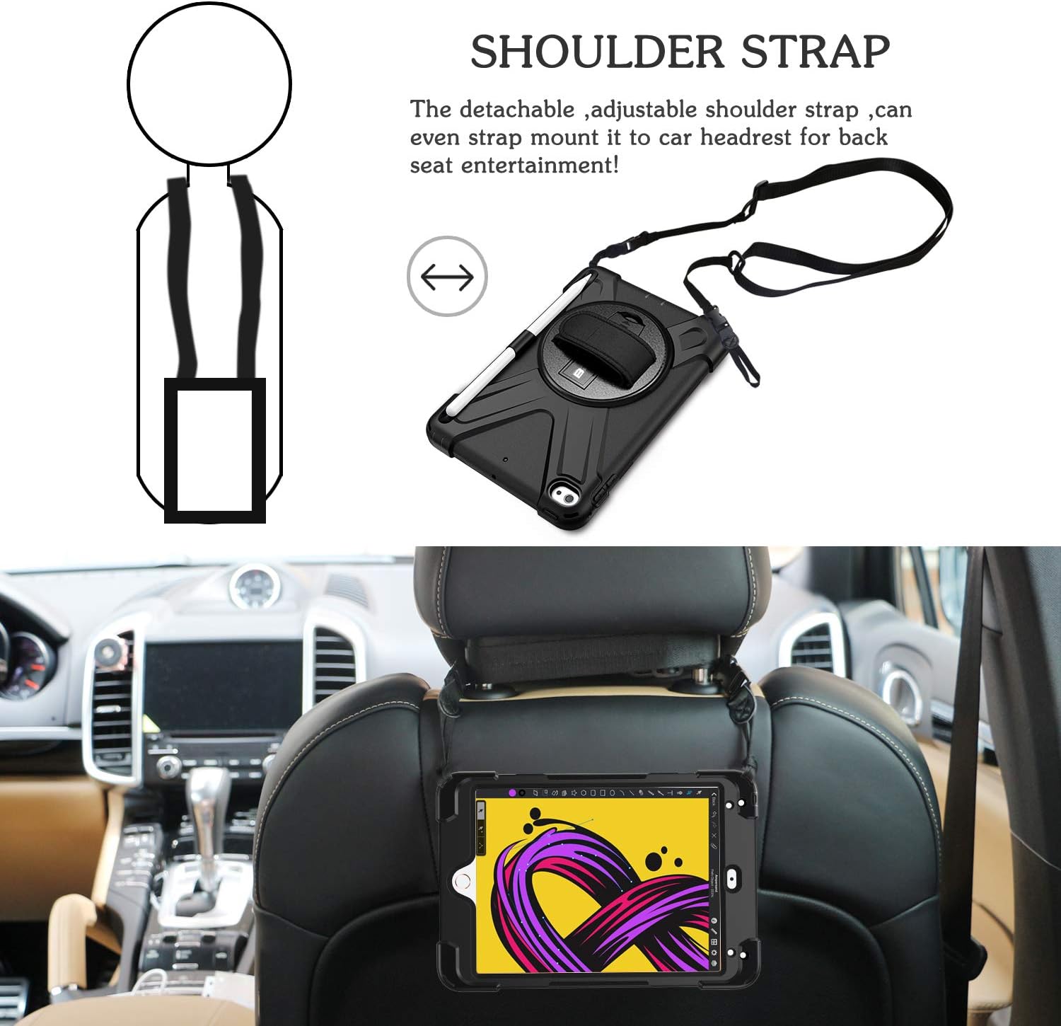 BRAECN iPad mini 5 Case,iPad mini 4 Case, Heavy Duty Shockproof Protective Rugged Case with Pencil Holder,Hand Strap,Kickstand, Shoulder Strap for iPad mini 5th/4th Generation 7.9 Inch for Kids-Black - Image 4