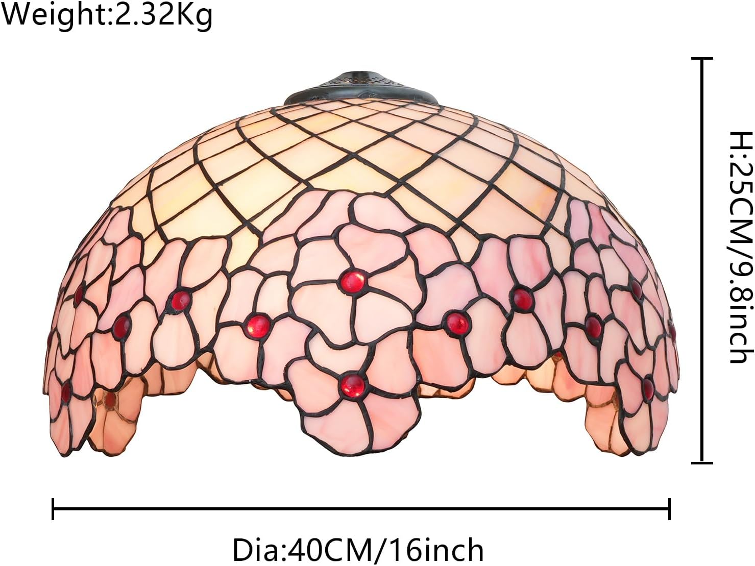 Tiffany Stained Glass Lamp Shade 16 Inch Pink Cherry Blossom Ceiling Light Shade Dome Vintage Large Replacement Lampshade for Floor Lamps Table Lamp Pendant Light Home Office Deco