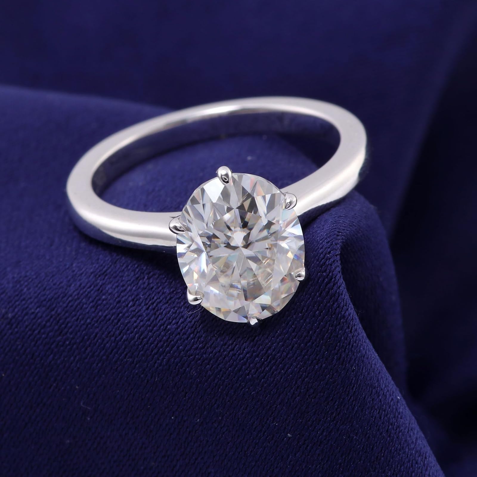 Heiratsantrag Ring, Fingerring Damen Set Einfacher Solitärring mit Ovalem Moissanit in 4 Krappen Fassung 18K Weißgold