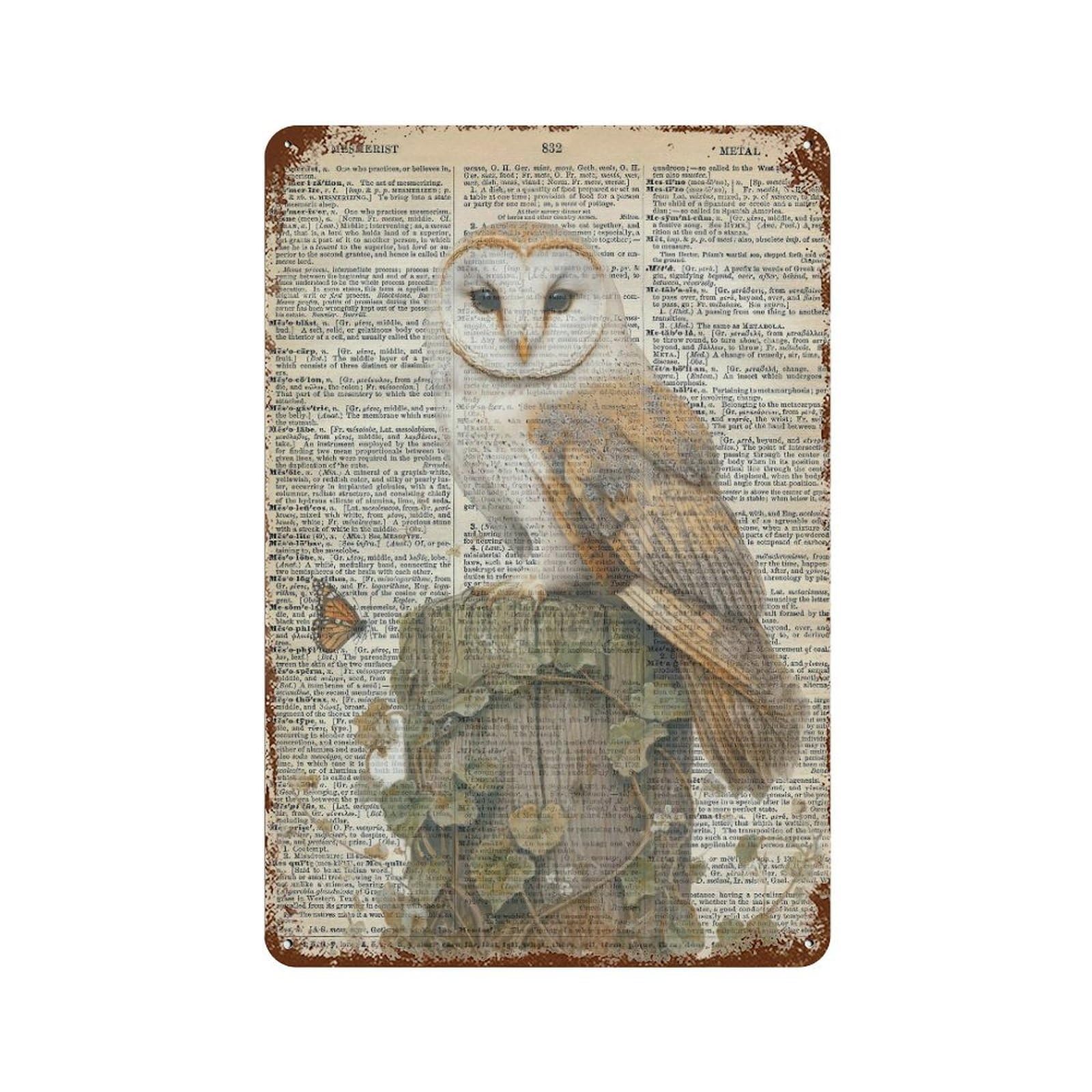 xiaoxiaoshen Barn Owl Encyclopedia Vintage Nature Cottagecore Decor Scientific Bird Illustration Wall Decor Art Metal Tin Poster Modern Home Decor Art Home Bar Shop Decorations Vintage Sign 30x20cm