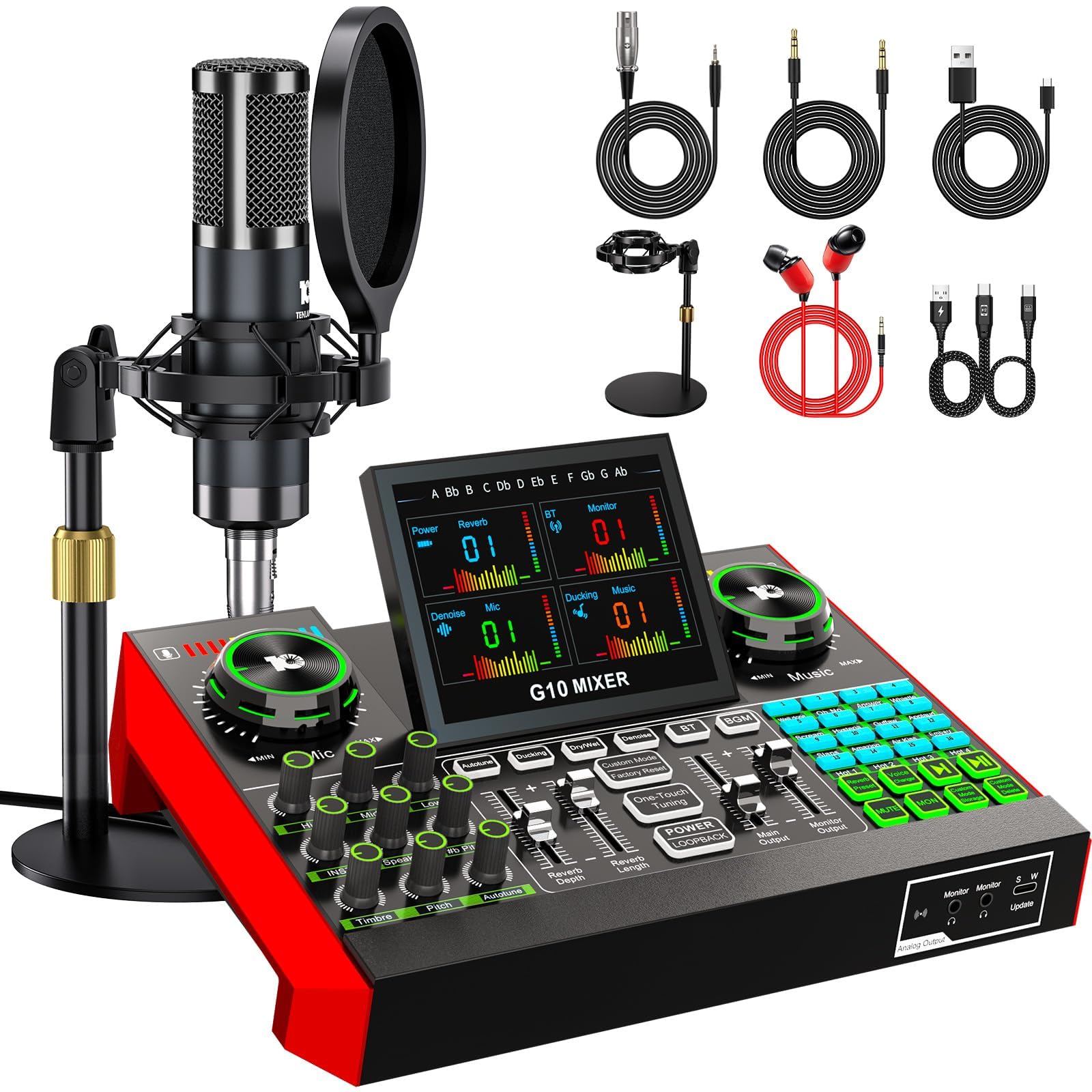 TENLAMP G10 Creator Audio Mixer Bundle with Microphone for Streaming | Studio-quality sou…