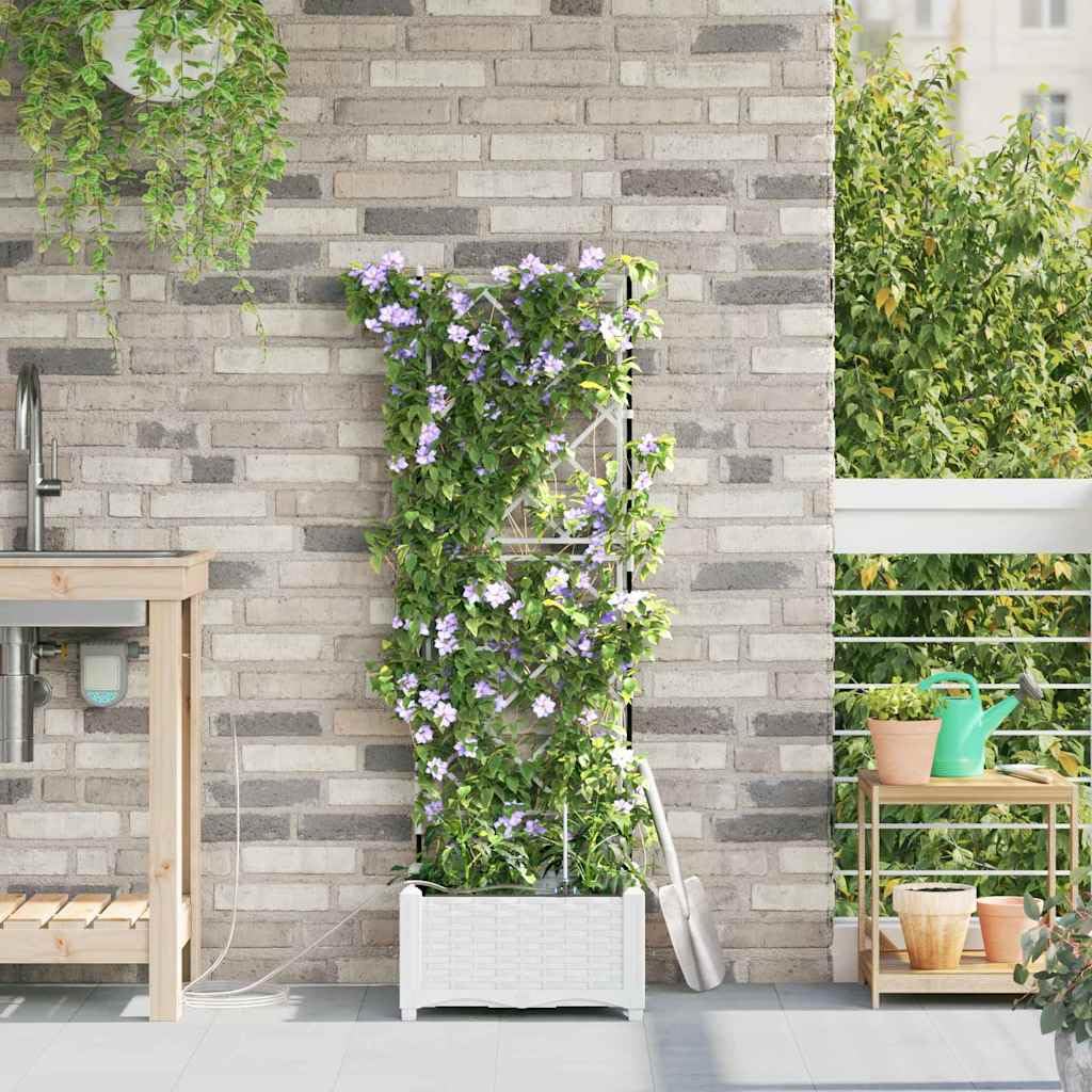 Biała Donica Ogrodowa 40x40x126 cm Z Tworzywa Sztucznego z Systemem Nawadniania Duża Skrzynka na Kwiaty Nowoczesna na Taras Ogród Balkon Samonawadniająca Odporna na Warunki Atmosferyczne