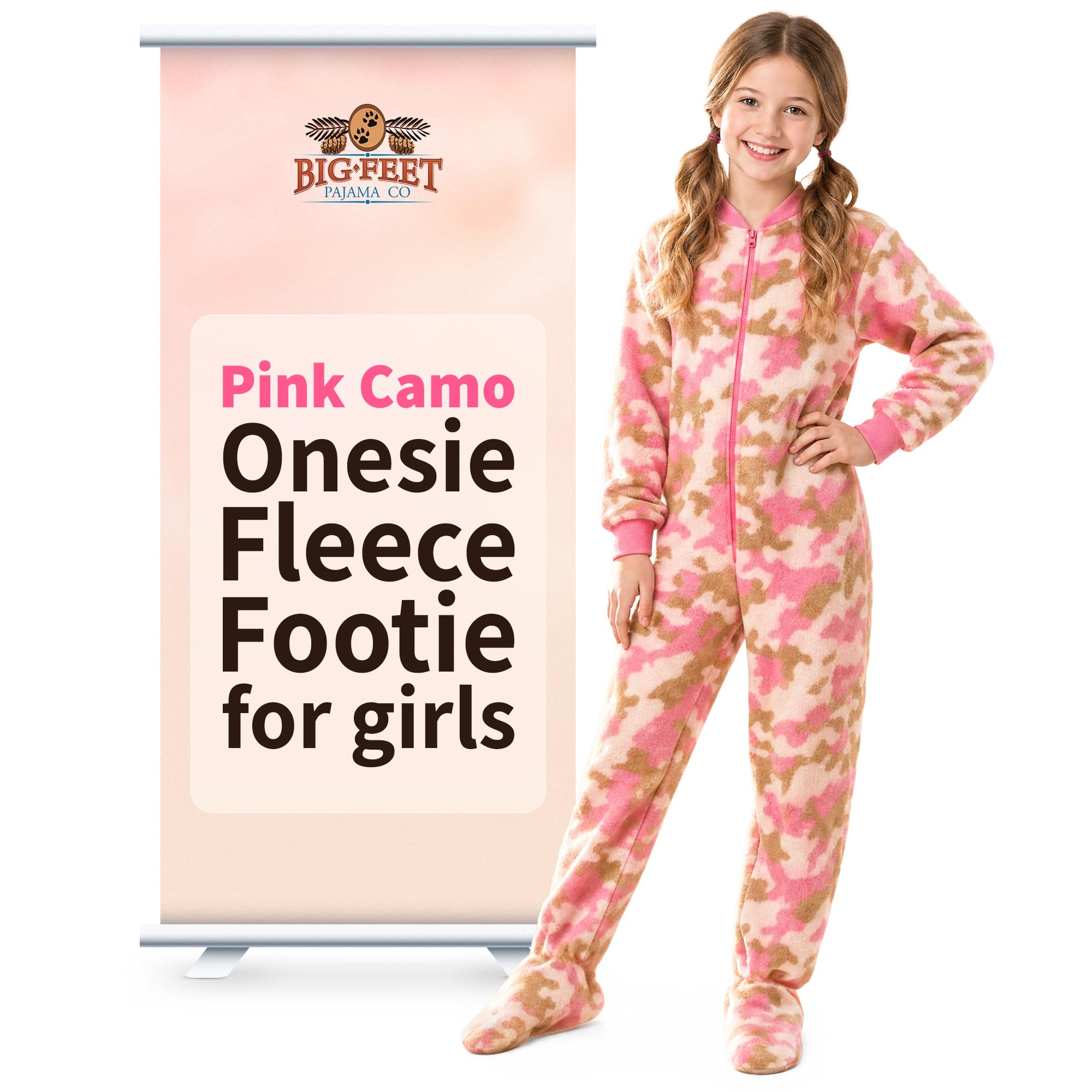 Big Feet Pajama Co. Unisex Kids Pink Camouflage Big Feet Pjs Pink Camo (604) Kids Footed Pajamas (S)