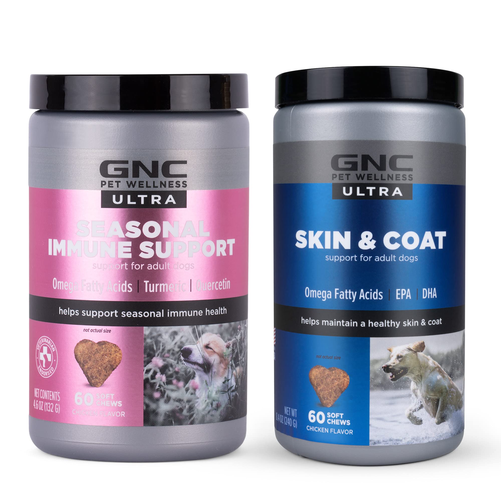 GNCPets Ultra Supplements Bundle | Includes Immune Support Supplements and Skin & Coat Supplements, Chicken Flavor, 60 Count Each | Soft Chew Dog Supplements from GNC