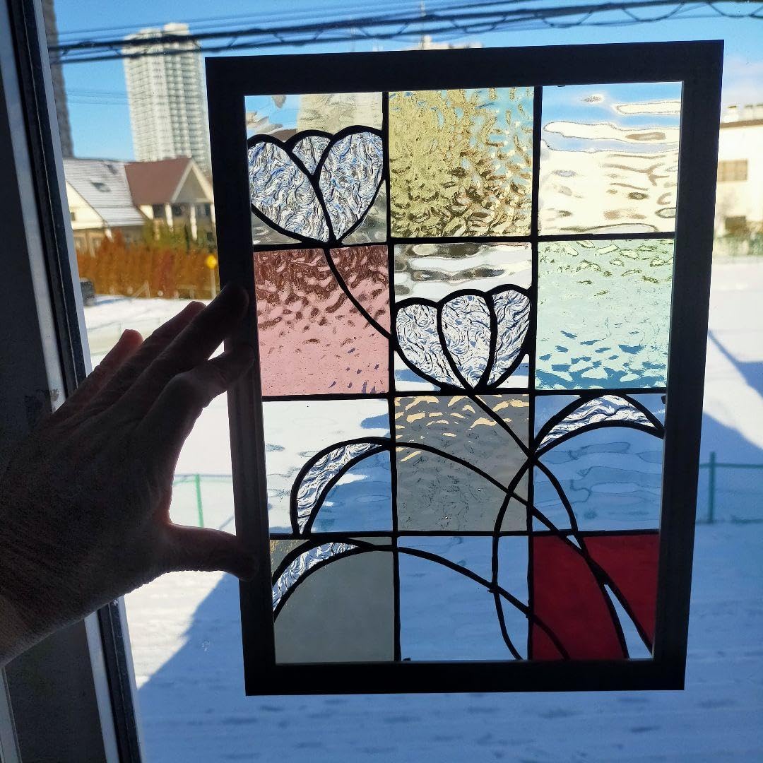 ステンドグラス　パネル　花２輪　サンキャッチャー Amazon.co.jp: ステンドグラス パネル 花2輪 サンキャッチャー