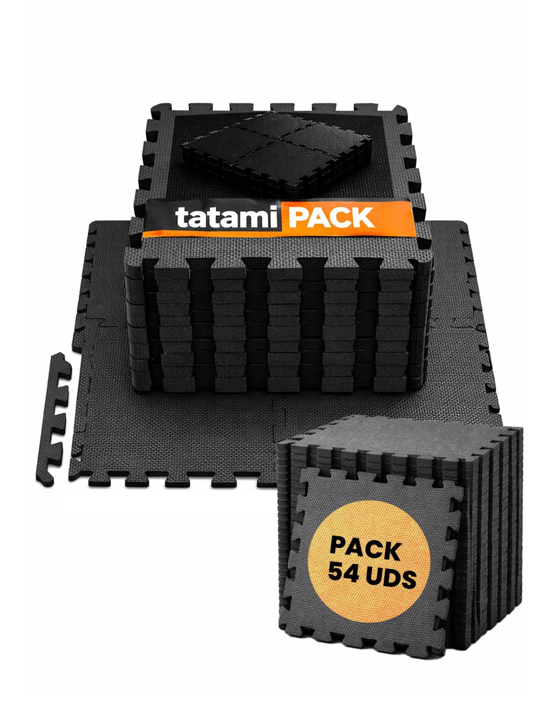 JARDIN202 - Esterilla Puzzle para Suelos de Gimnasio y Fitness | Protección de Goma Espuma, Tatami Puzzle Expandible 30x30cm (10mm) | 54 Uds | 4,86 m² (Negro)