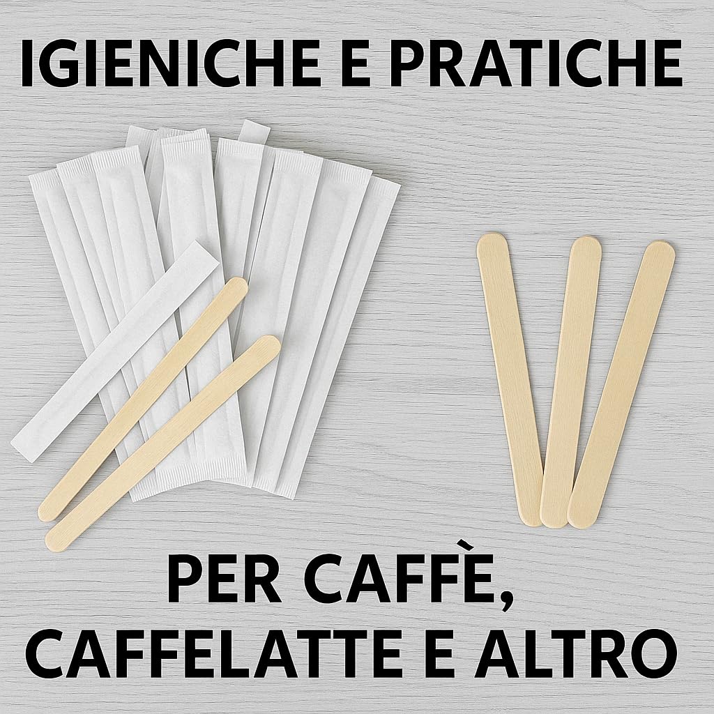 Palettine in Legno Naturale 500 Pz Stecca Gelato Artigianale Gira caffè Monouso Biodegradabile