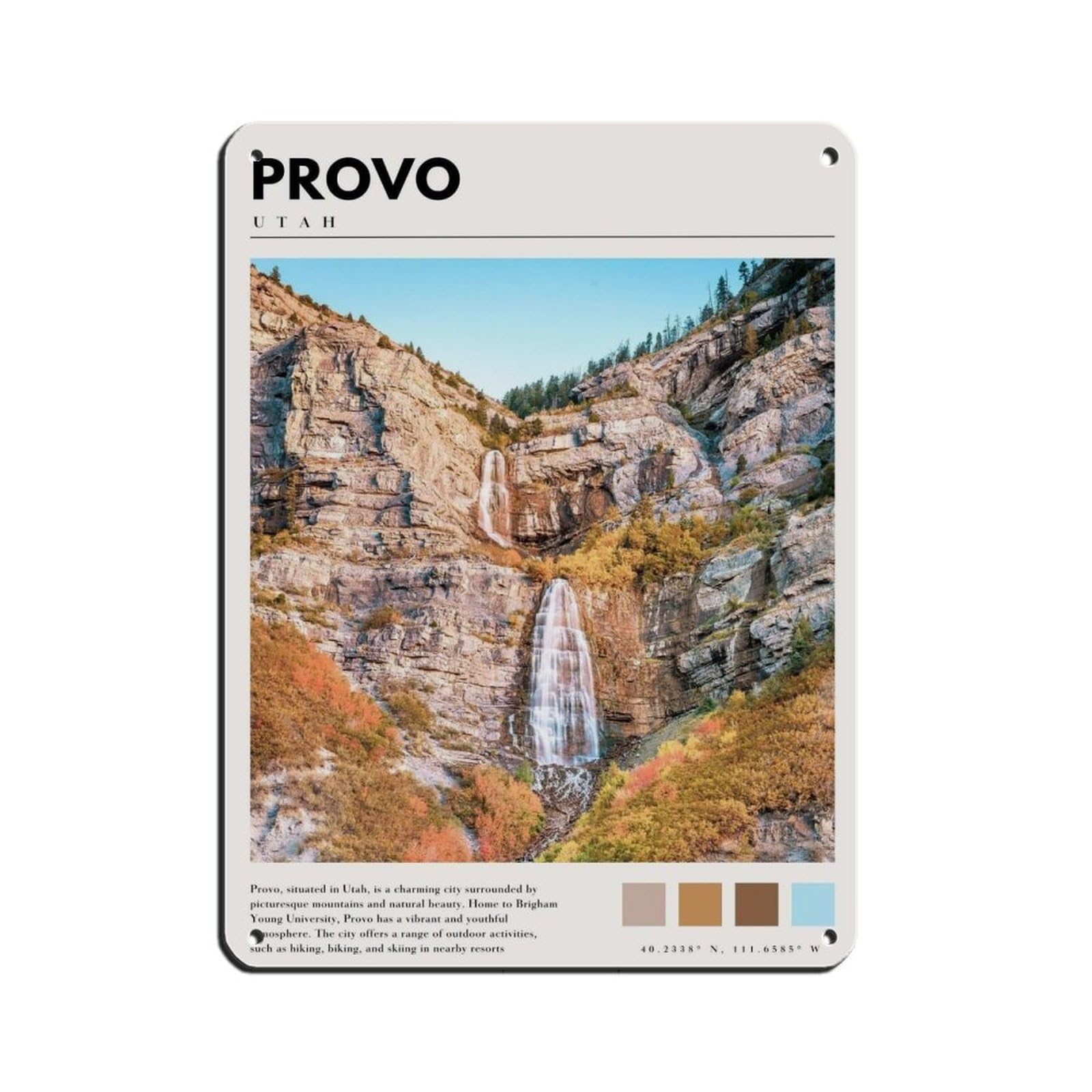 Provo Utah Poster Provo Art Retro Poster Metal Tin Sign Chic Art Retro Iron Painting Bar People Cave Cafe Family Garage Poster Wall Decoration 12x16inch(30x40cm)