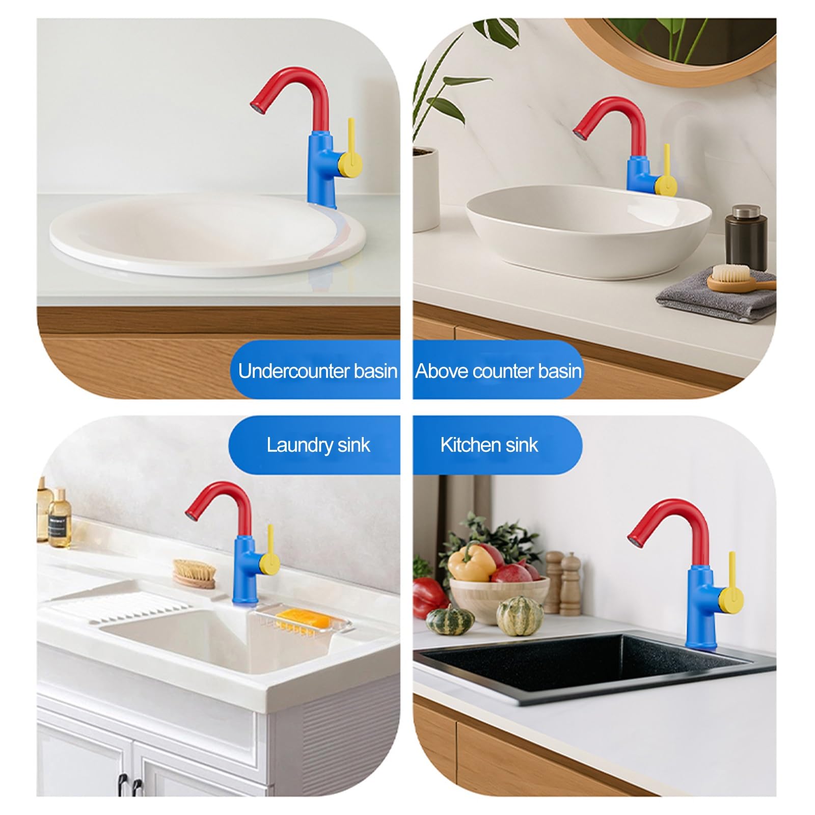 Rubinetto Bagno Lavabo, Rubinetti for Acqua Calda e Fredda Rotanti a 360°, Doppia modalità di Uscita dell'Acqua(Silver)