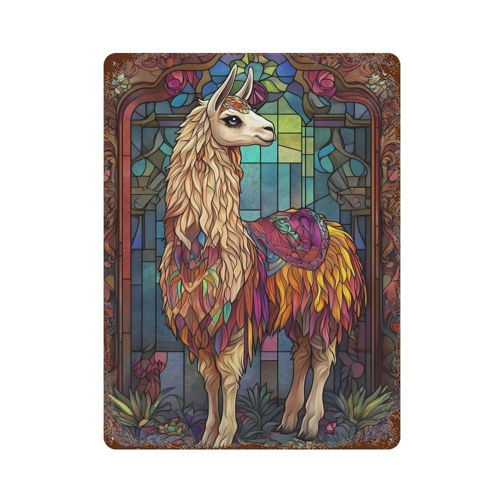 Llama Rusty Metal Tin Sign 15.7"x11.8", Ideal for Farmhouse, Kitchen And Entryway Decor