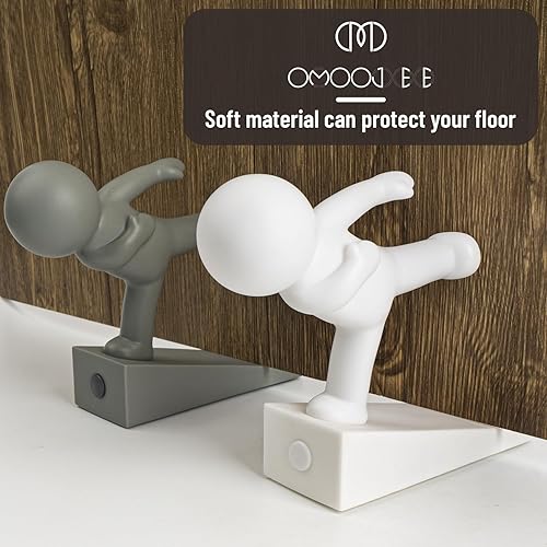 Miniatura 7 de Omoojee Lindo tope de puerta, decorativo y resistente, tope de puerta decorativo, cuña delantera inferior adecuada para más puertas, blanco y gris