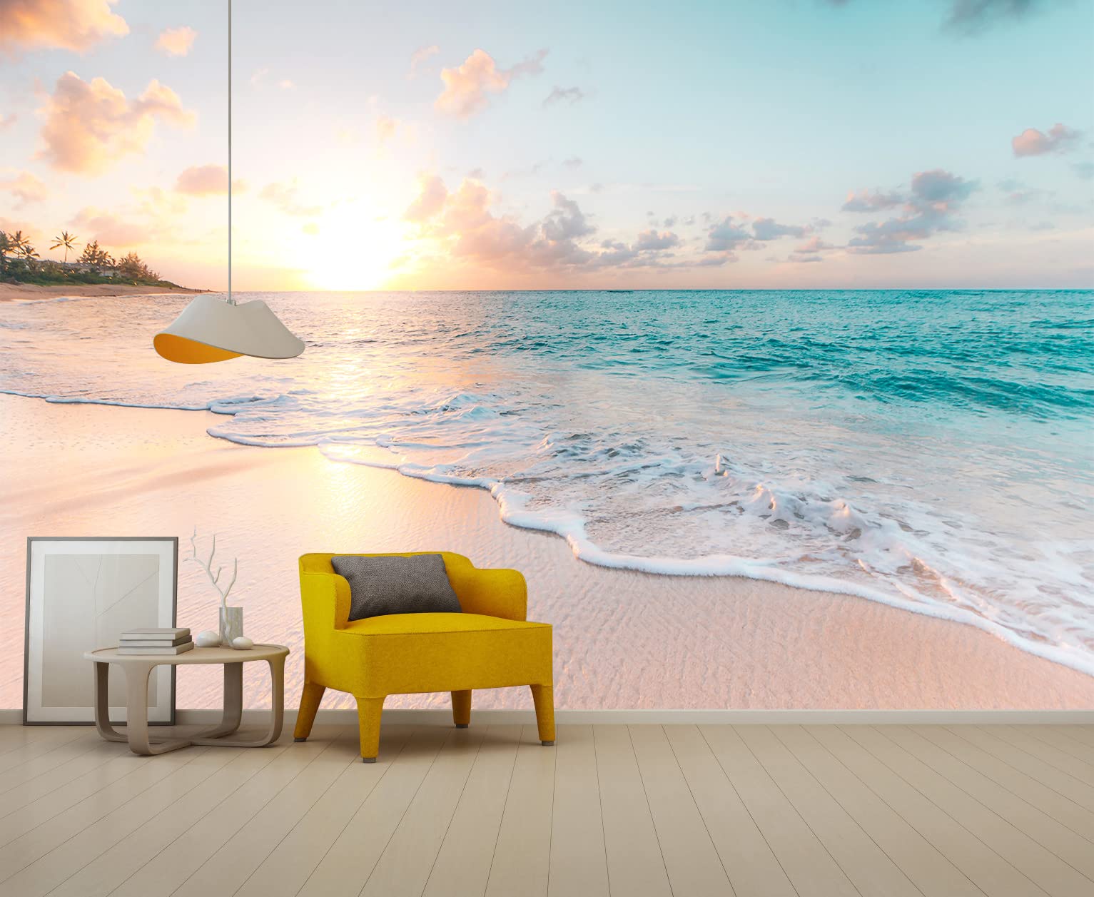 Sunset Wall Murals Romantic Beach Photo Mural Wallpaper Wall Decor Print for Living Room Bedroom Dining Room（Not Peel and Stick）