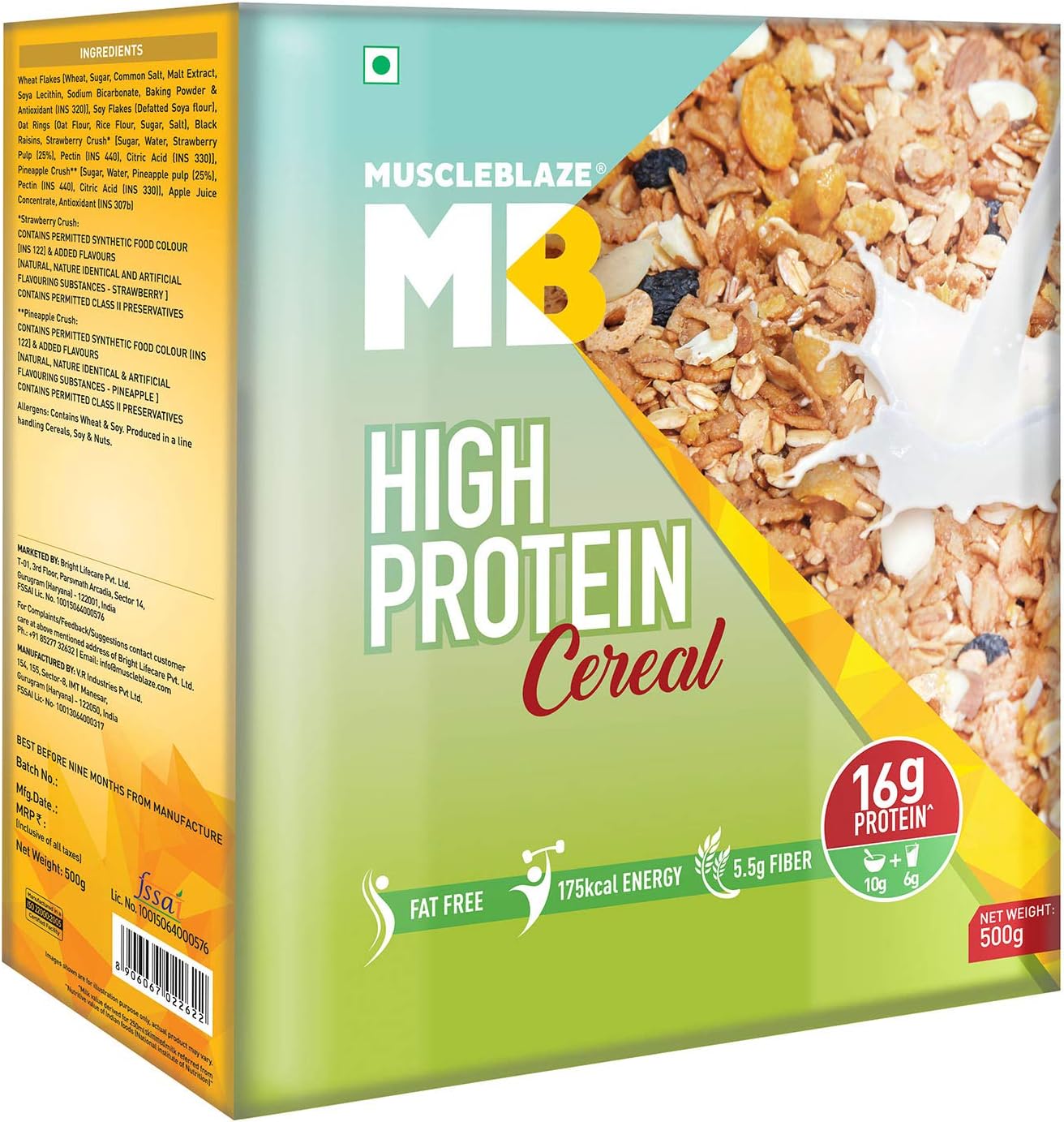 MuscleBlaze High Protein Cereal, 1.1 lb / 500g Unflavored