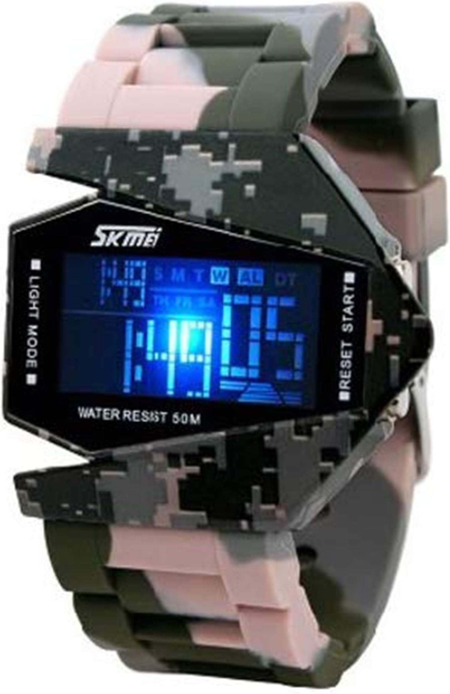 Military LED Digital Sport Waterproof Stealth Fighter Style Wrist Watches Silicone Strap - Rock Camo
