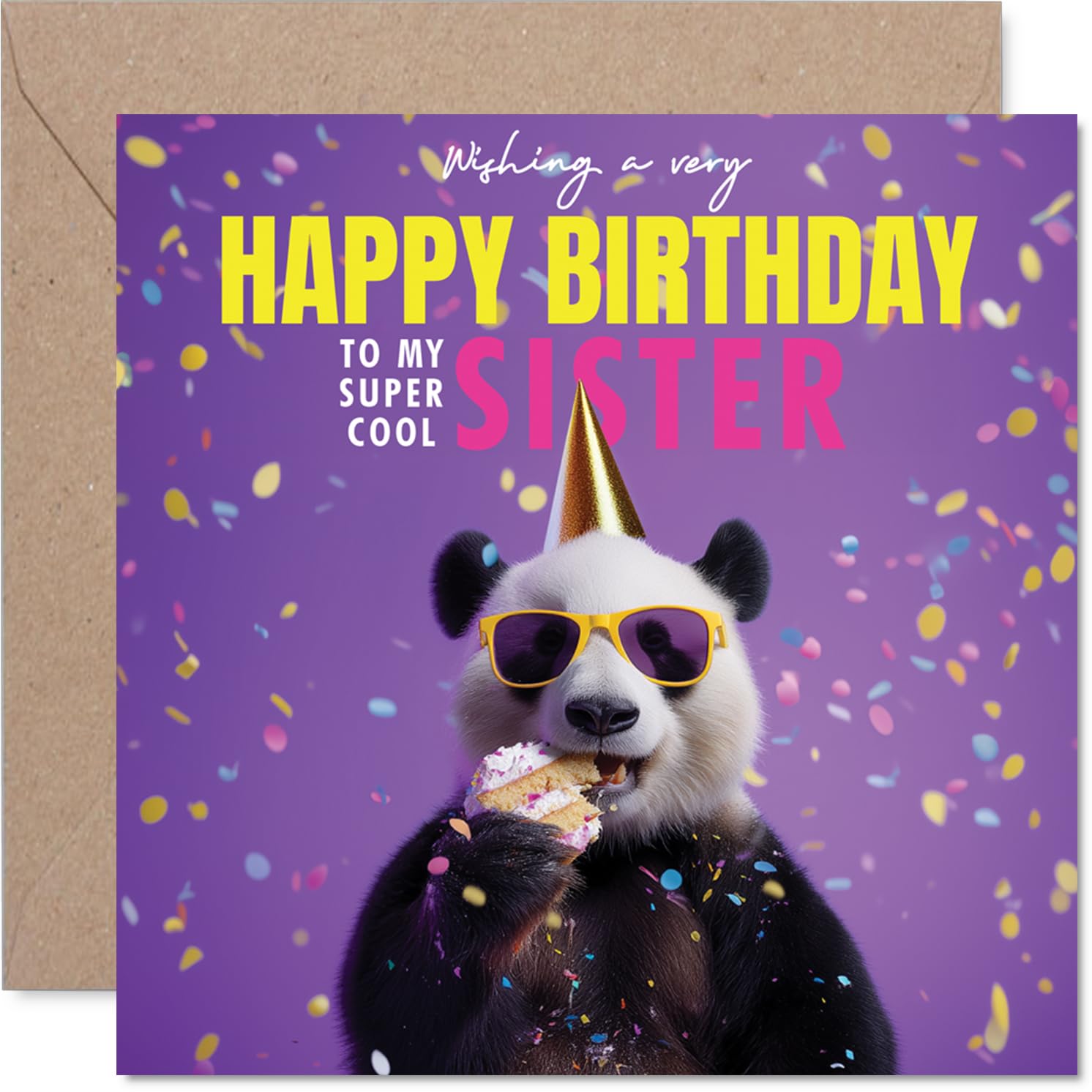 Sister Birthday Card - Pandastic Cake - Happy Birthday Card for Sister from Brother Sibling, 145mm funny panda Bday Greeting Cards