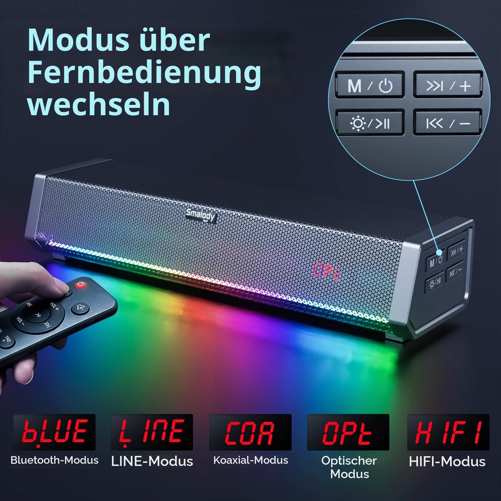 Smalody TV-Lautsprecher, Heimkino-Soundbar Mit Bass-Subwoofer, Bluetooth