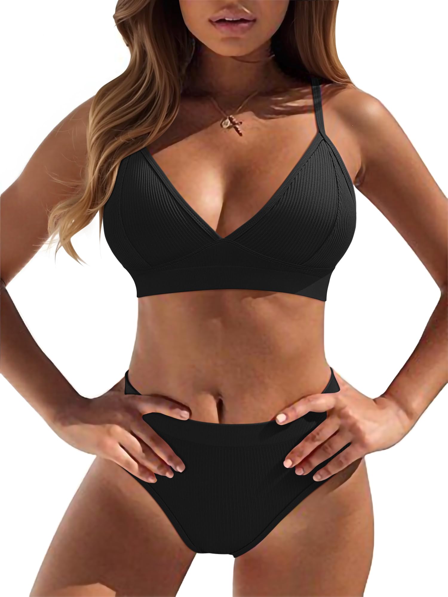oqq 2 Piece Bikini Set V Neck Popular Swimsuit High Waisted 2026 Summer Beach Swim Bathing Suits-picture-36
