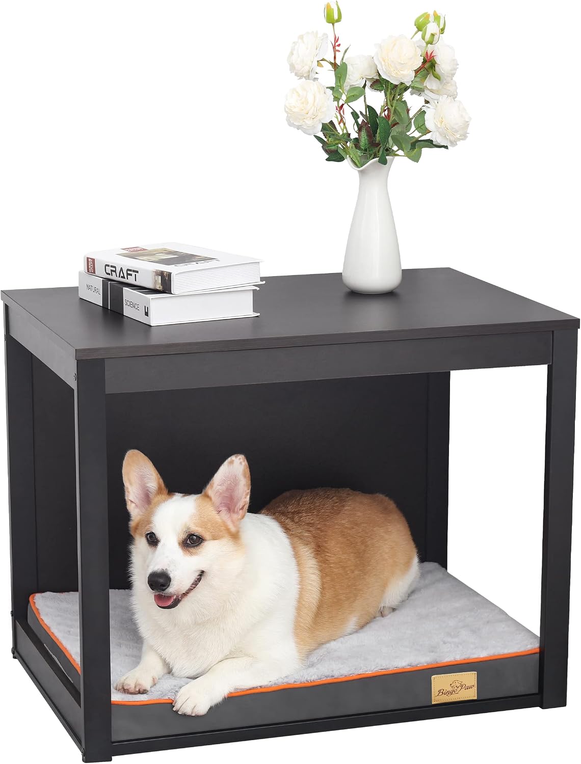 BingoPaw Wooden Dog Crate Furniture: Indoor Pet House Kennel with Removable Memory Foam Bed - Modern Wood Doggy Playpen Decorative Side…