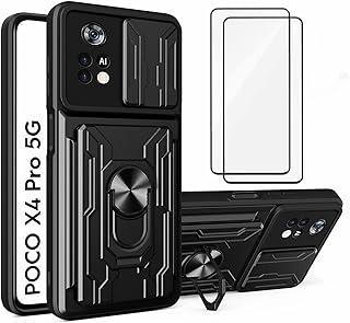 Capa para Xiaomi Poco X4 Pro 5G com cobertura para câmera e suporte para suporte de câmera Militar Grau de proteção à prova de choque com suporte magnético para carro para Xiaomi Poco X4 Pro 5G (preto)