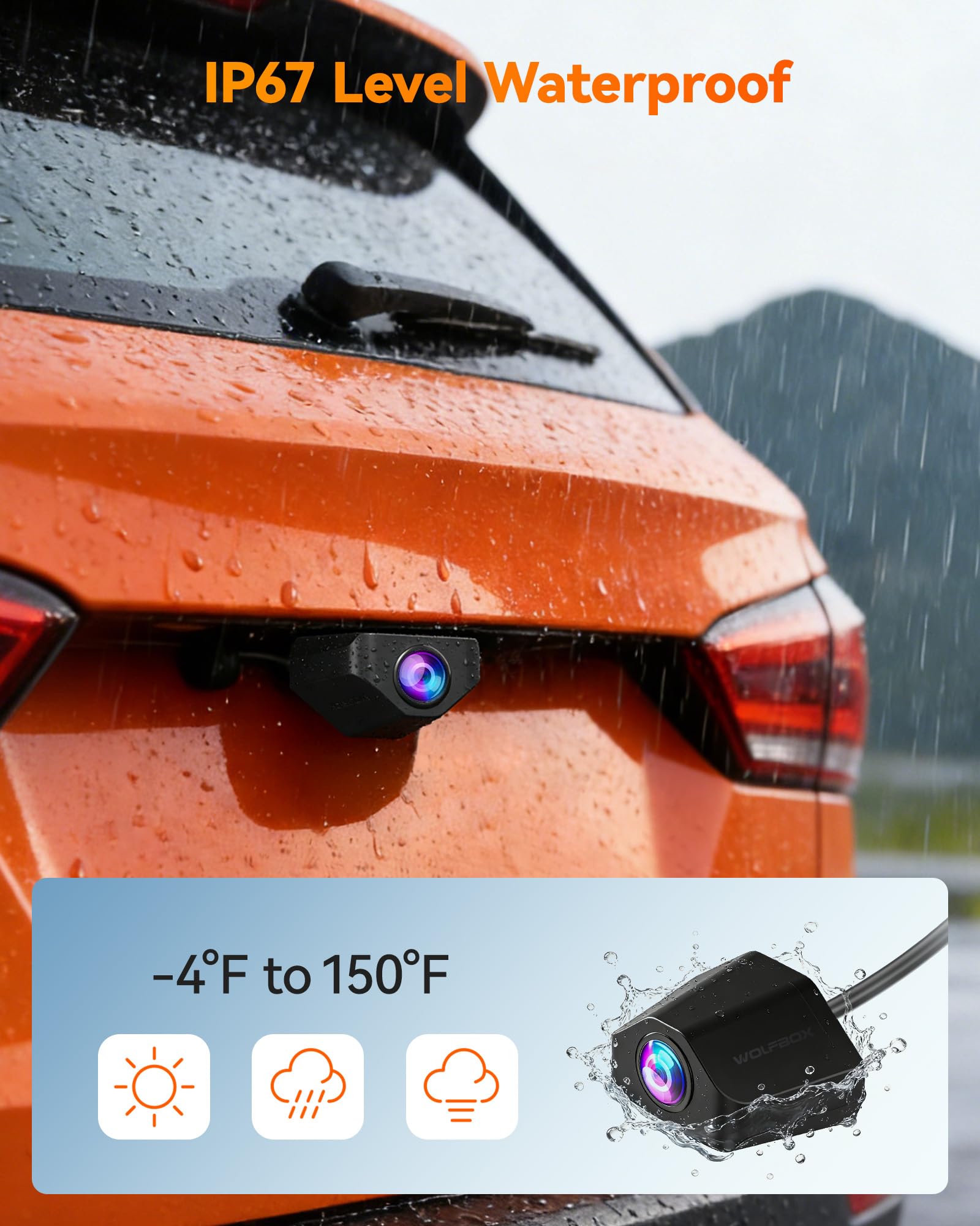WOLFBOX Caméra arrière 2,5 K HDR IP67, câble fileté de 10,1 m, G900 PRO/TriPro | Pour G900 PRO/TriPro version filetée uniquement, caméra HDR 2,5K, câble fileté 6 broches de 10,1 m, IP67